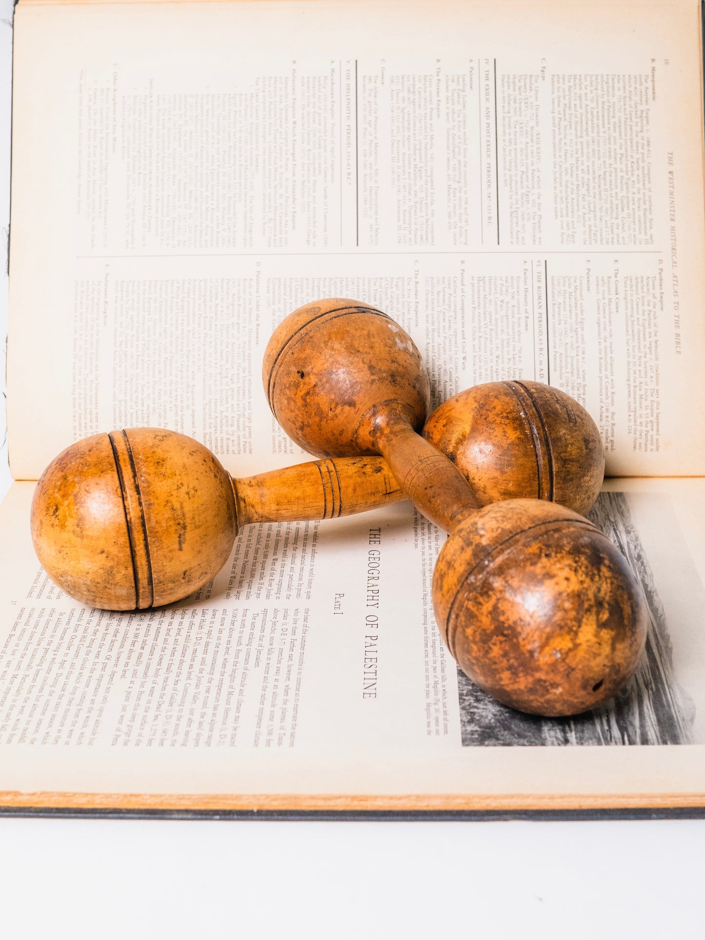 Antique Wooden Dumbbells | Set of 2