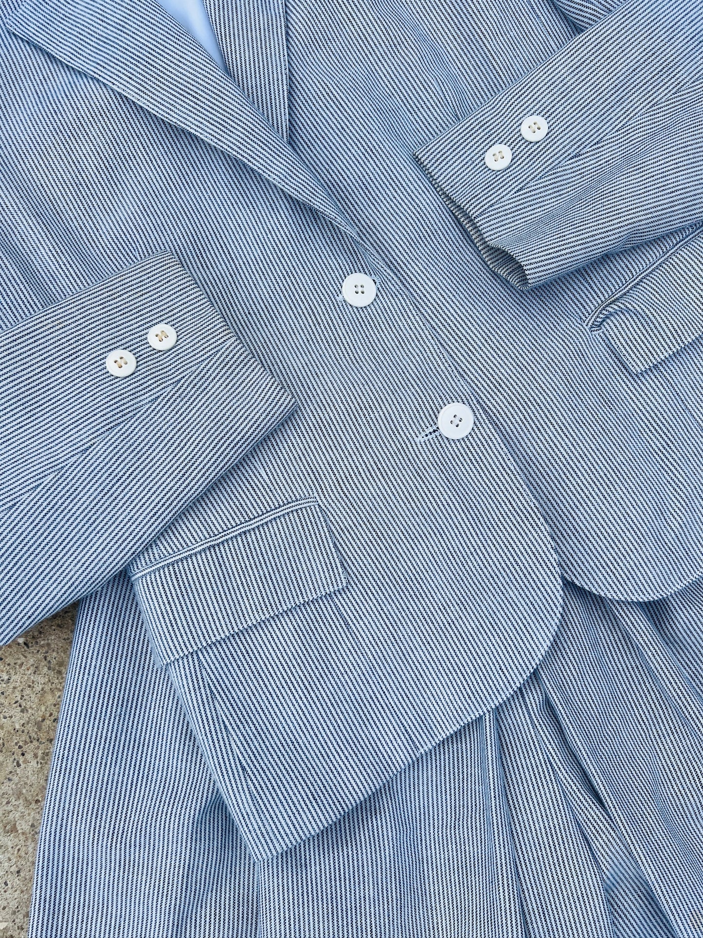 Vintage 1980s Prestige of Boston Pinstripe Two-Piece Culotte Suit Set | S/M