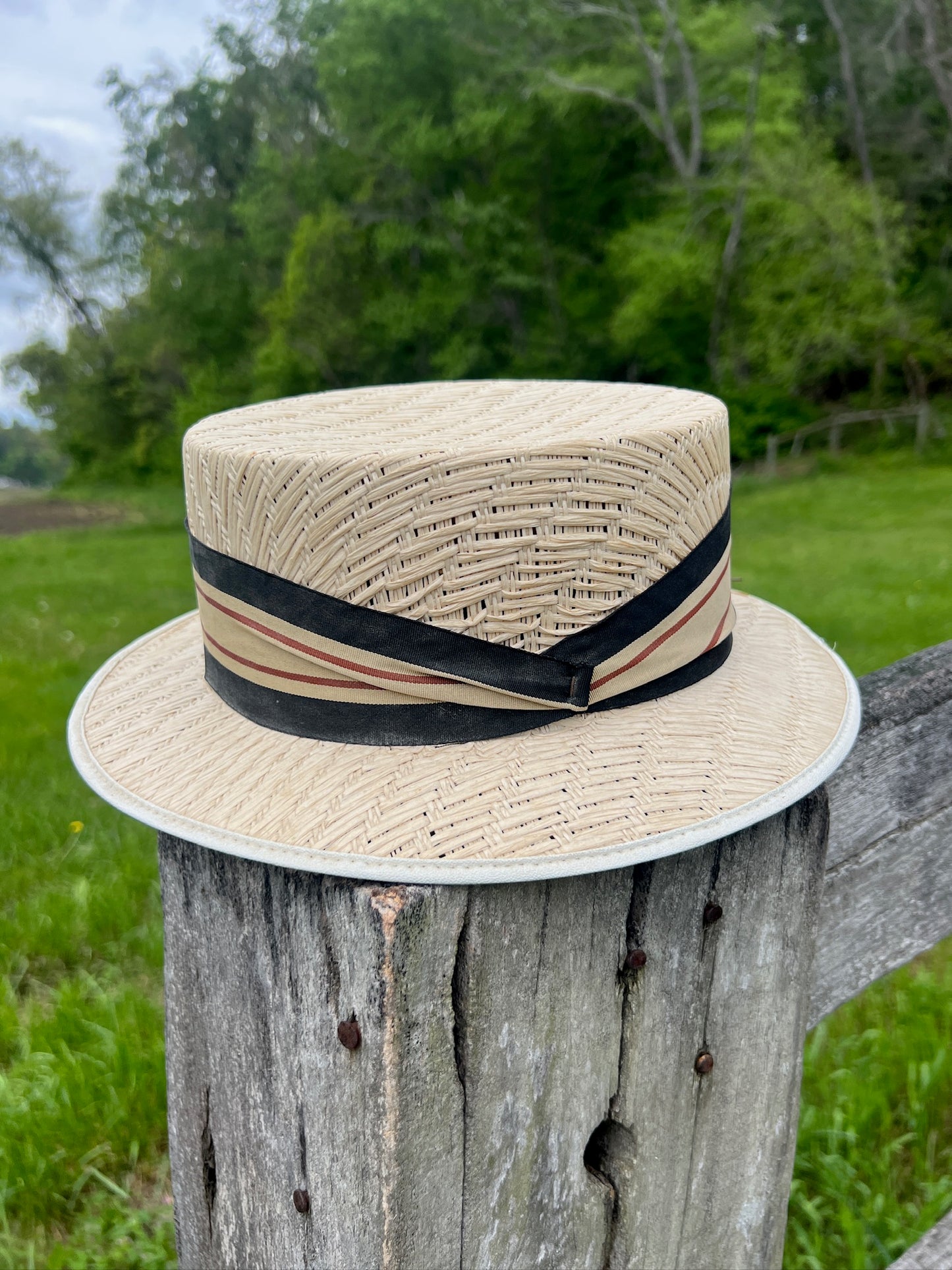 Vintage 1950s Straw Boater Hat