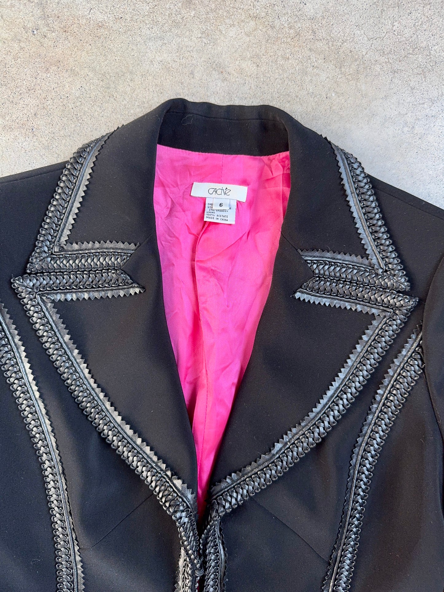 Vintage 1990s Caché Black Whipstitch Trim Suit Jacket | Small