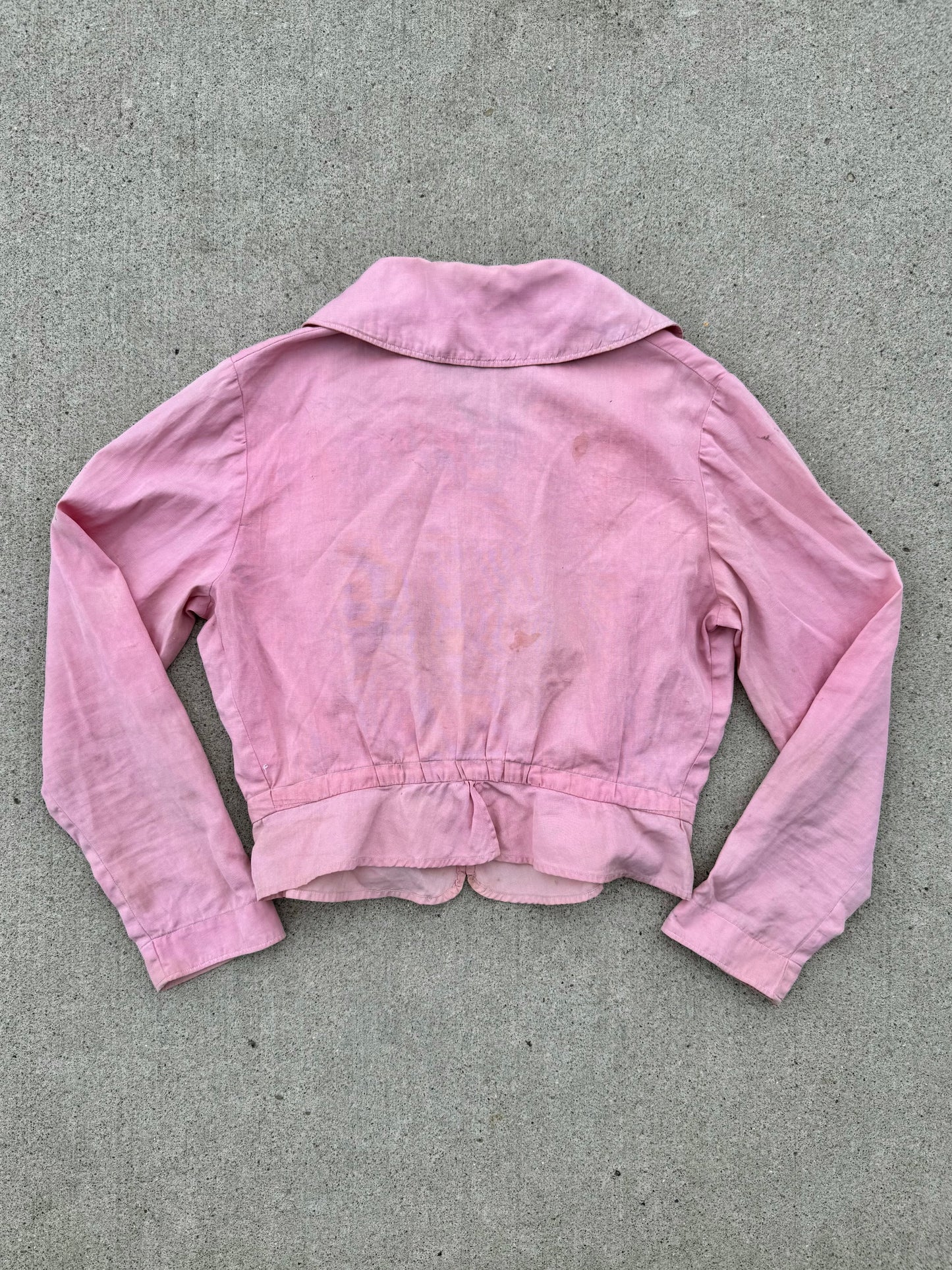 Vintage 1940s Pink Peter Pan Collar Cropped Cotton Blouse | Small