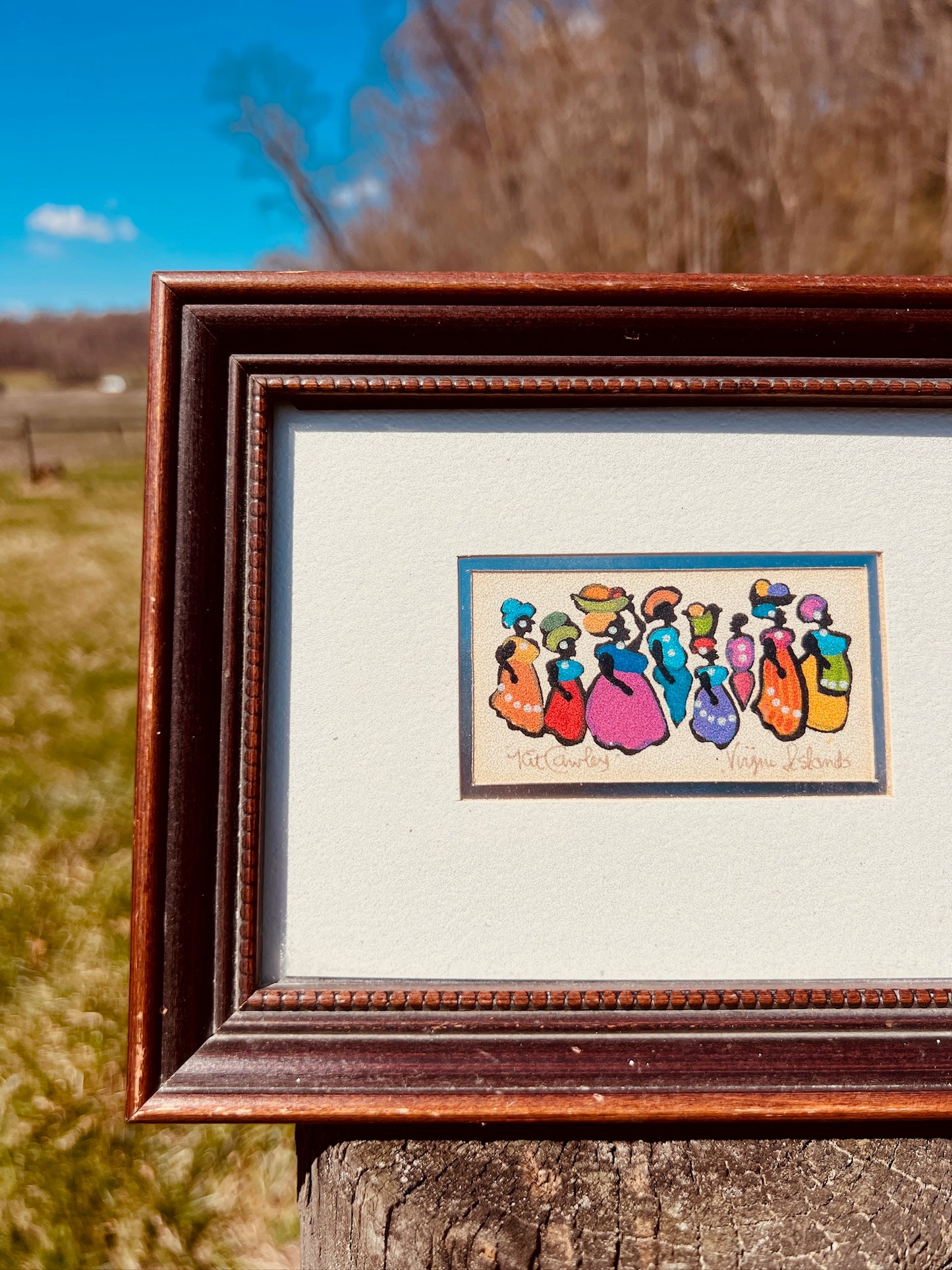 Vintage 1980s Kit Cawley Virgin Islands Market Scene Watercolor