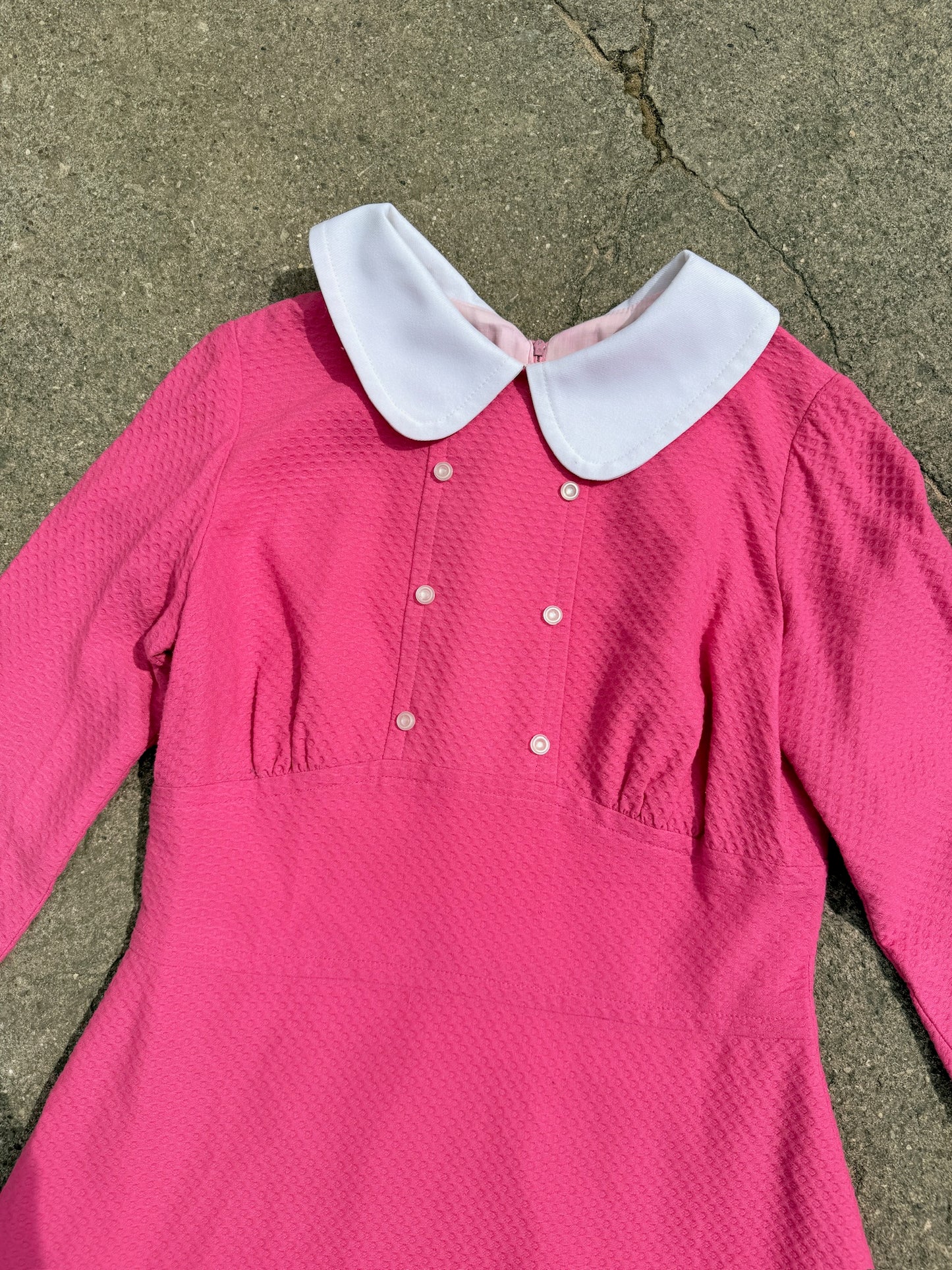 Vintage 1960s Pink Collared Long Sleeve Mini Dress | S/M