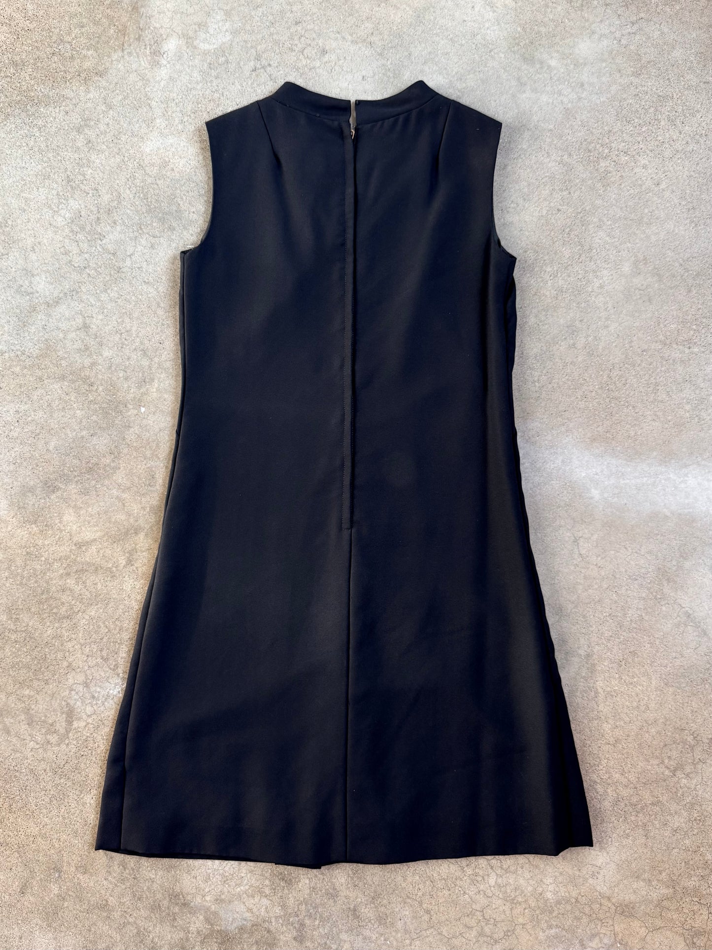 Vintage 1960s Sears Mod Black High-Neck Pleated Shift Dress | S/M