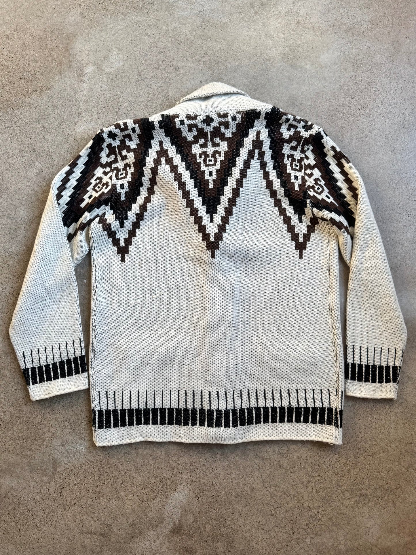 Vintage 1960s Neutral Southwestern Knit Cardigan Sweater | M/L
