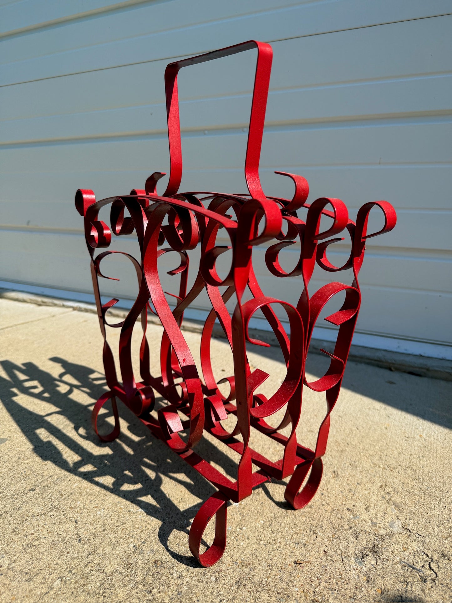 Vintage 1950s Red Wrought Iron Spiral Design Magazine Rack