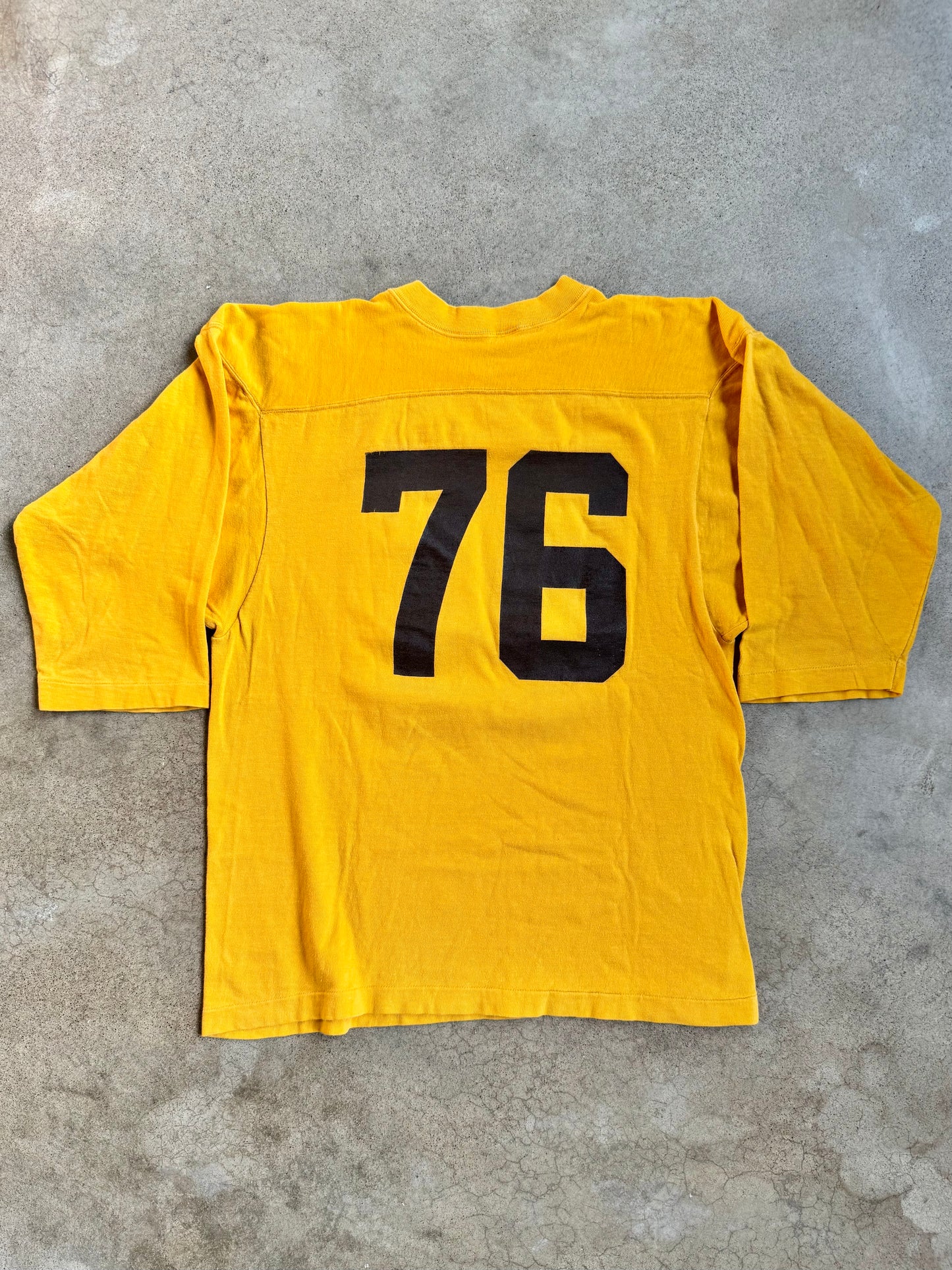 Vintage Champion “Alter 76” Yellow Cotton Athletic Football Tee | Large