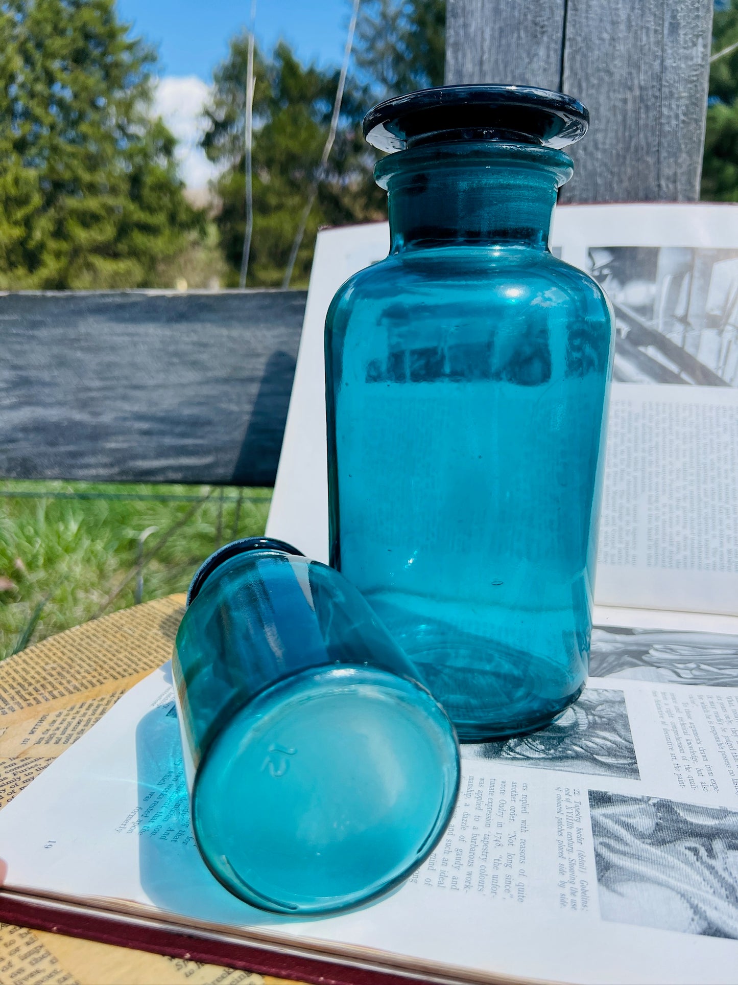 Vintage 1950s Blue Glass Apothecary Jars | Set of 2