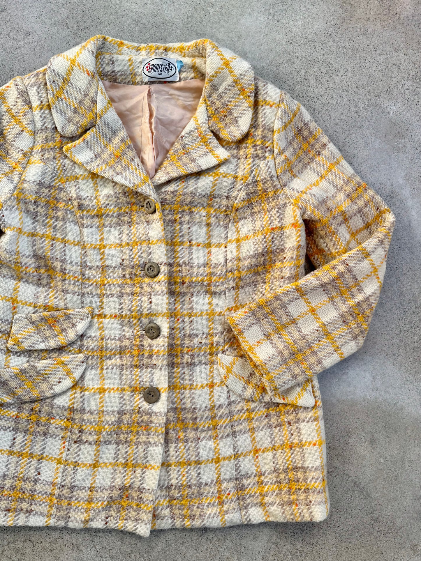 Vintage 1960s Sportster Yellow Speckled Plaid Wool Jacket | S/M