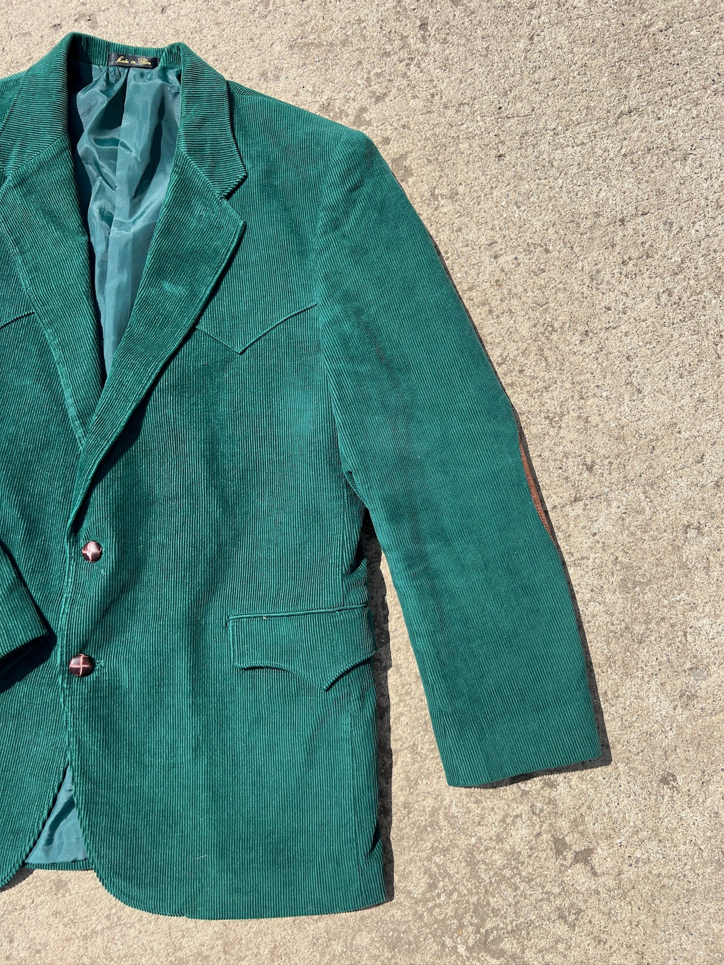 Vintage 1980s Circle S Green Corduroy Suede Elbow Patch Blazer | 44R