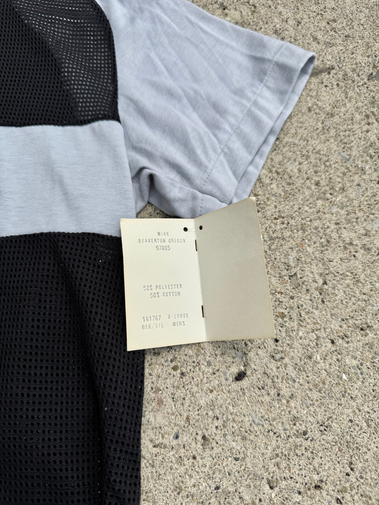 Vintage 1990s Deadstock Nike Grey & Black Mesh Cropped Tee | XL