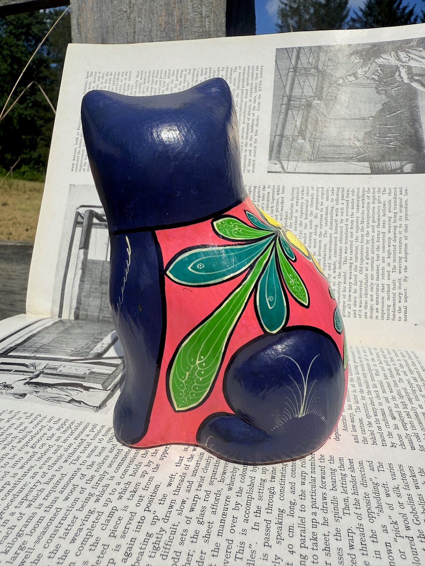 Vintage 1970s Terracotta Hand-Painted Cat Statue