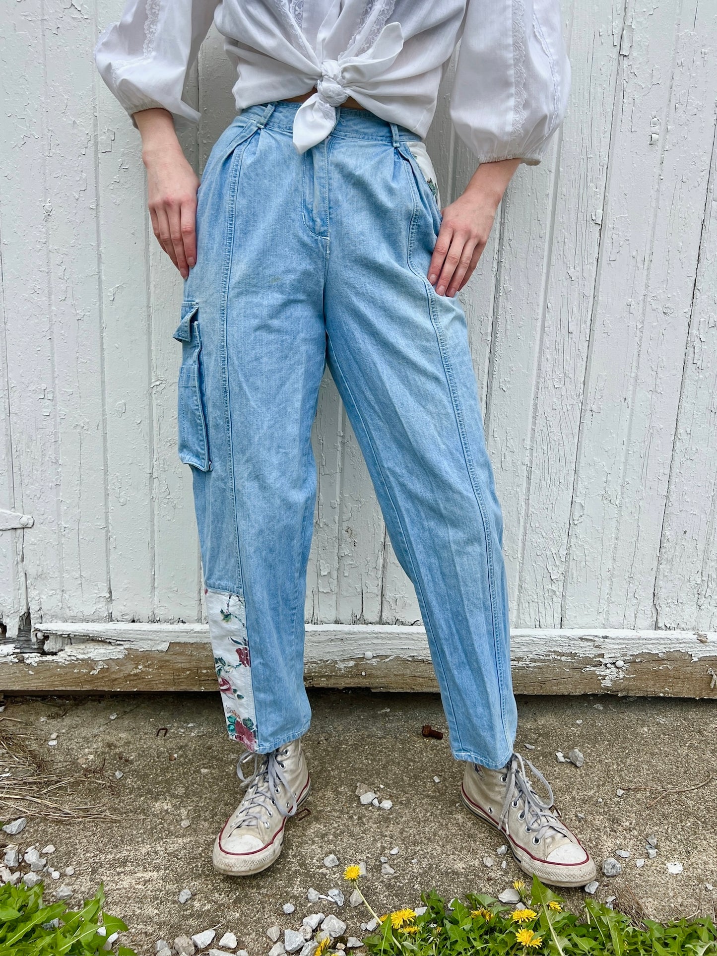 Vintage 1980s Unionbay Patchwork Cargo Jeans | Small