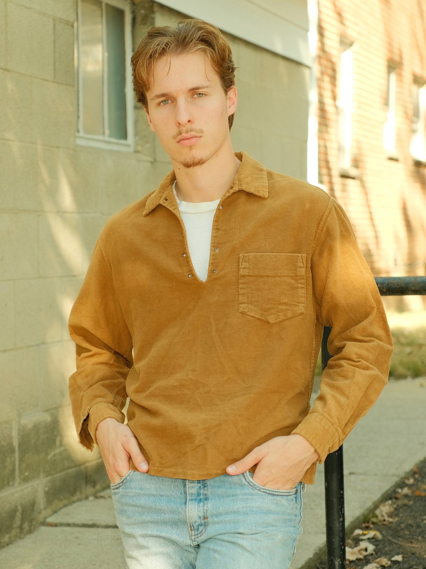 Vintage 1960s Handmade Brown V-Neck Shirt | Large