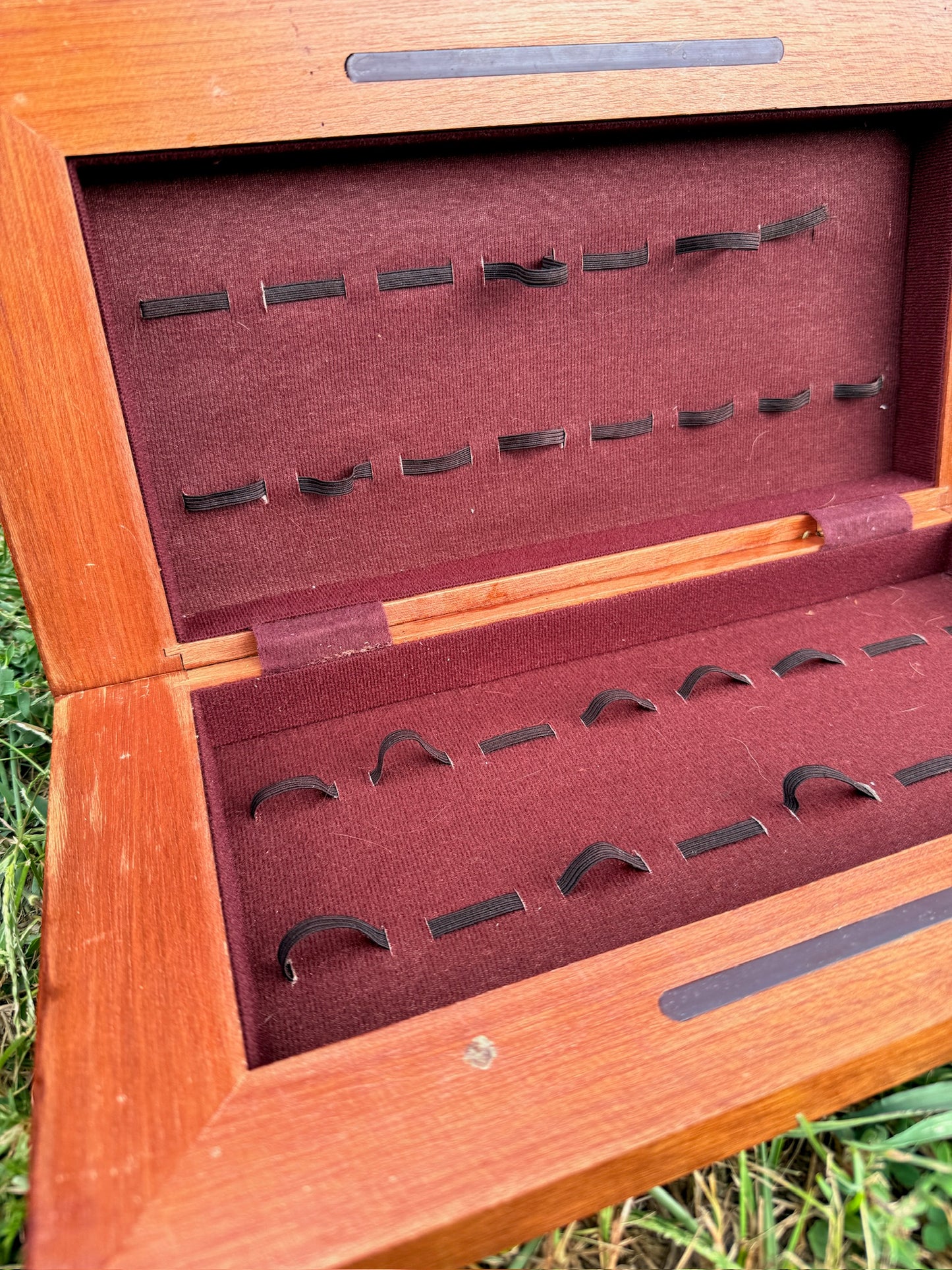 Vintage 1960s Wood Folding Chess Board w/ Chess Pieces
