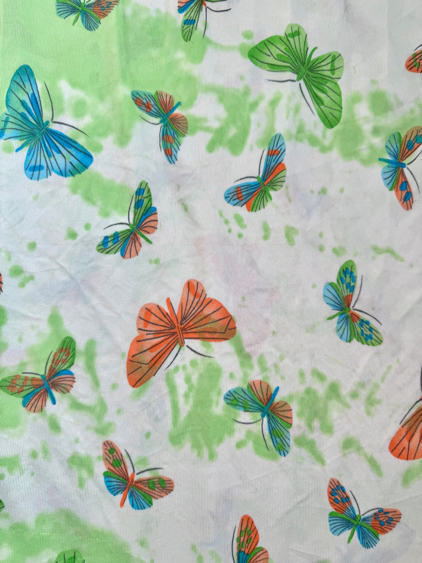 Vintage 1970s Green Butterfly Print Nylon Maxi Dress | Medium