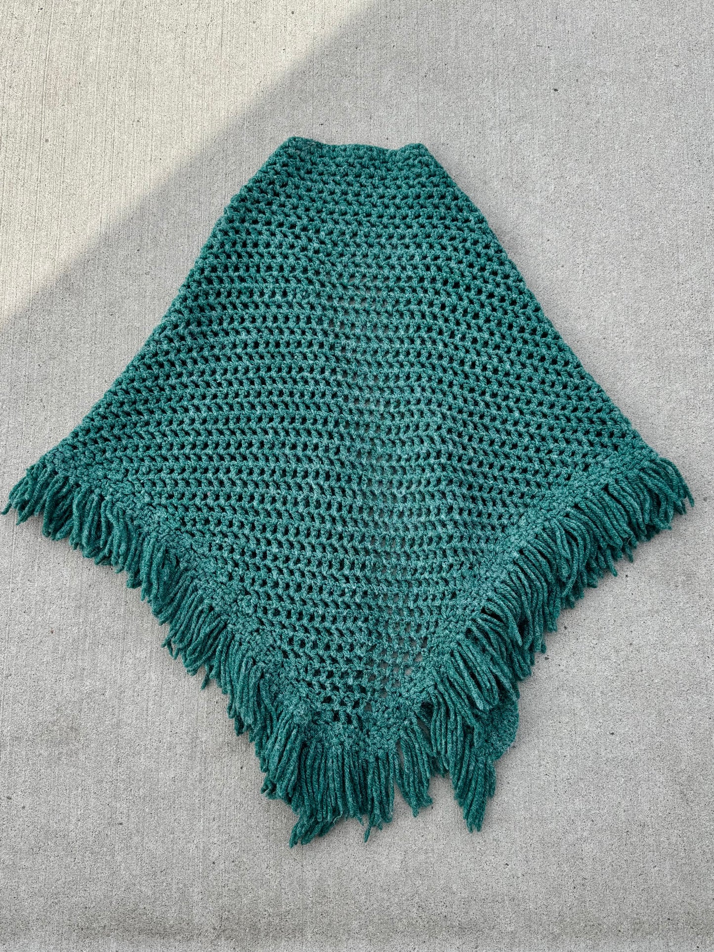 Vintage Handmade Green Crochet Shawl