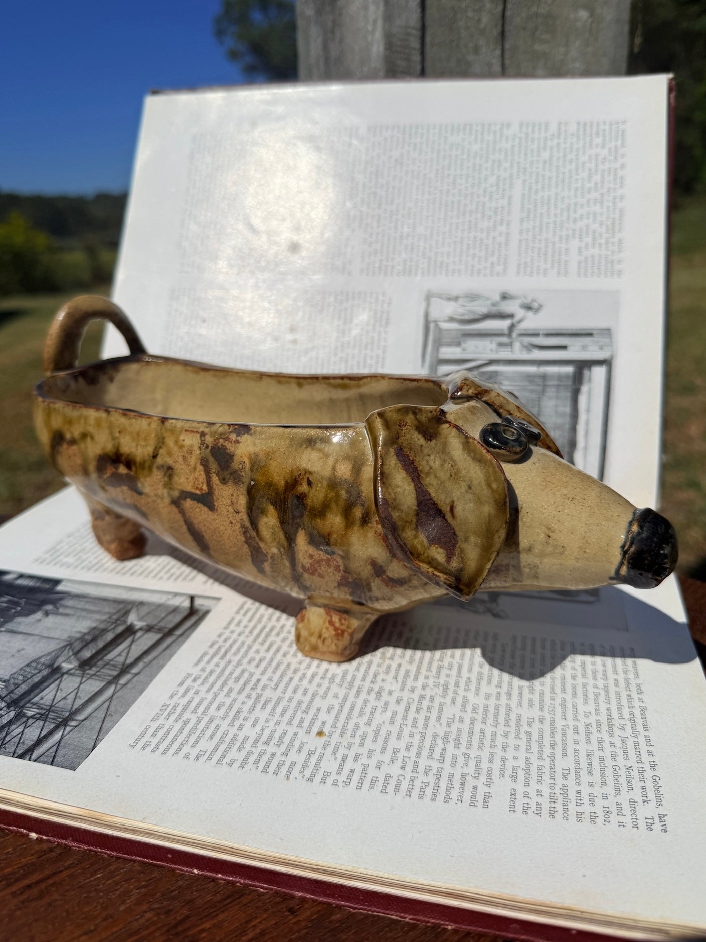 Handmade Signed Ceramic Pottery Dog Planter/Bowl