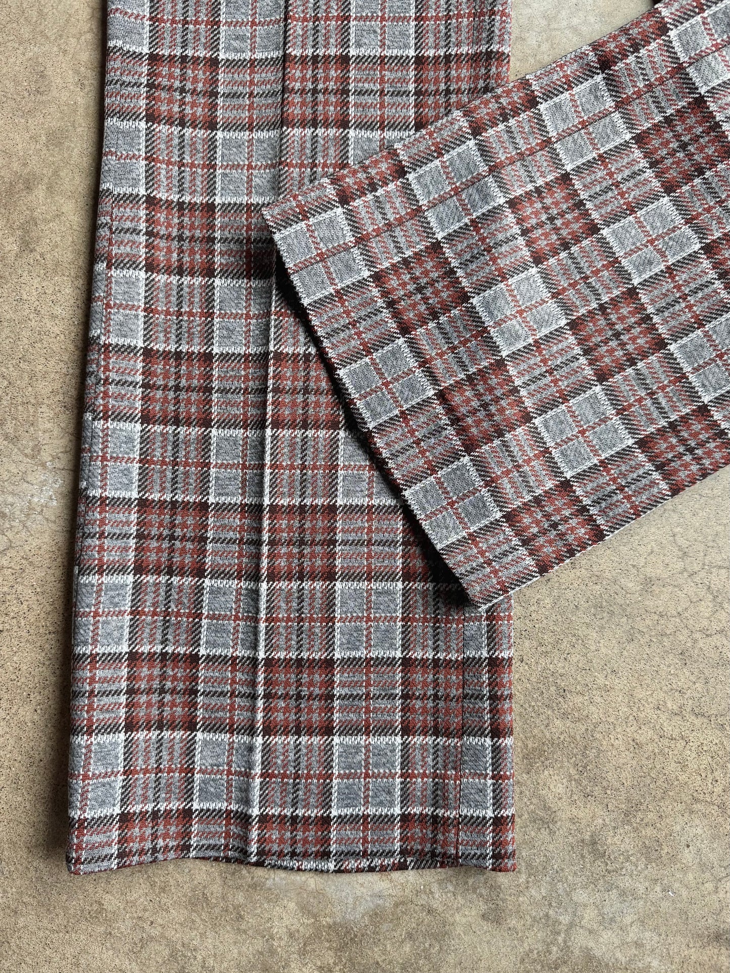 Vintage 1970s Haggar Grey & Brown Plaid Flared Trousers | Waist 38”