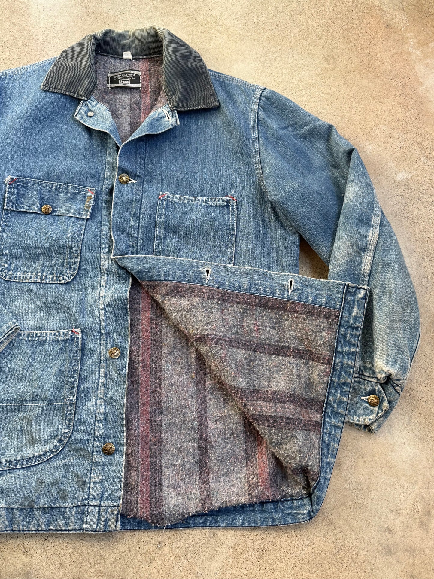 Vintage 1970s Sears Work 'N' Leisure Blanket Lined Denim Barn Jacket | Medium