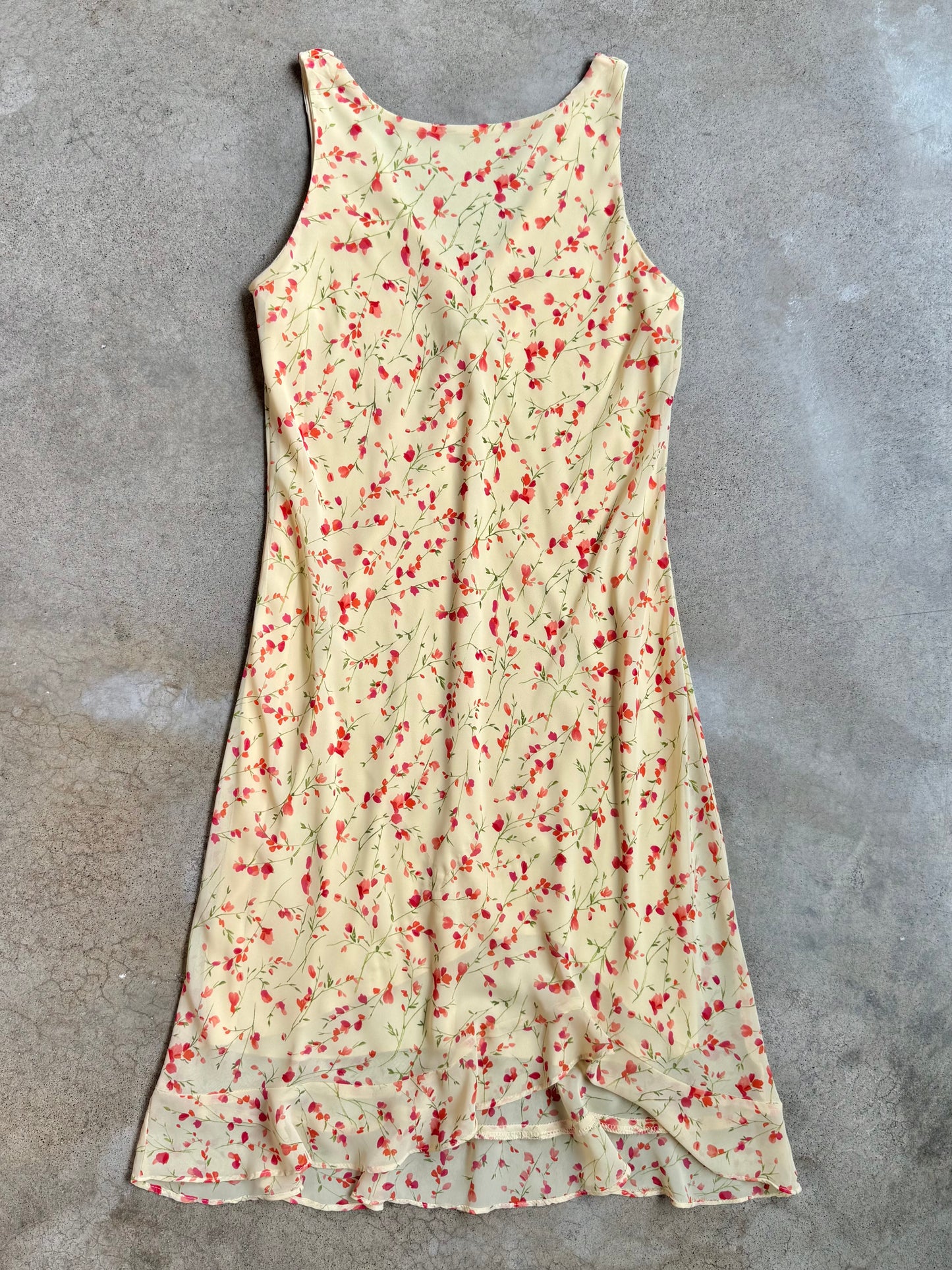 Vintage 1990s Alyn Paige Yellow Floral Summer Dress | Small
