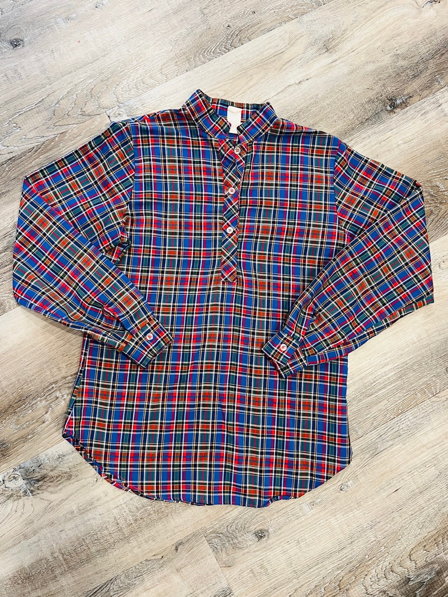 Vintage 1970s Laura Mae Plaid Long Sleeve Blouse | S/M