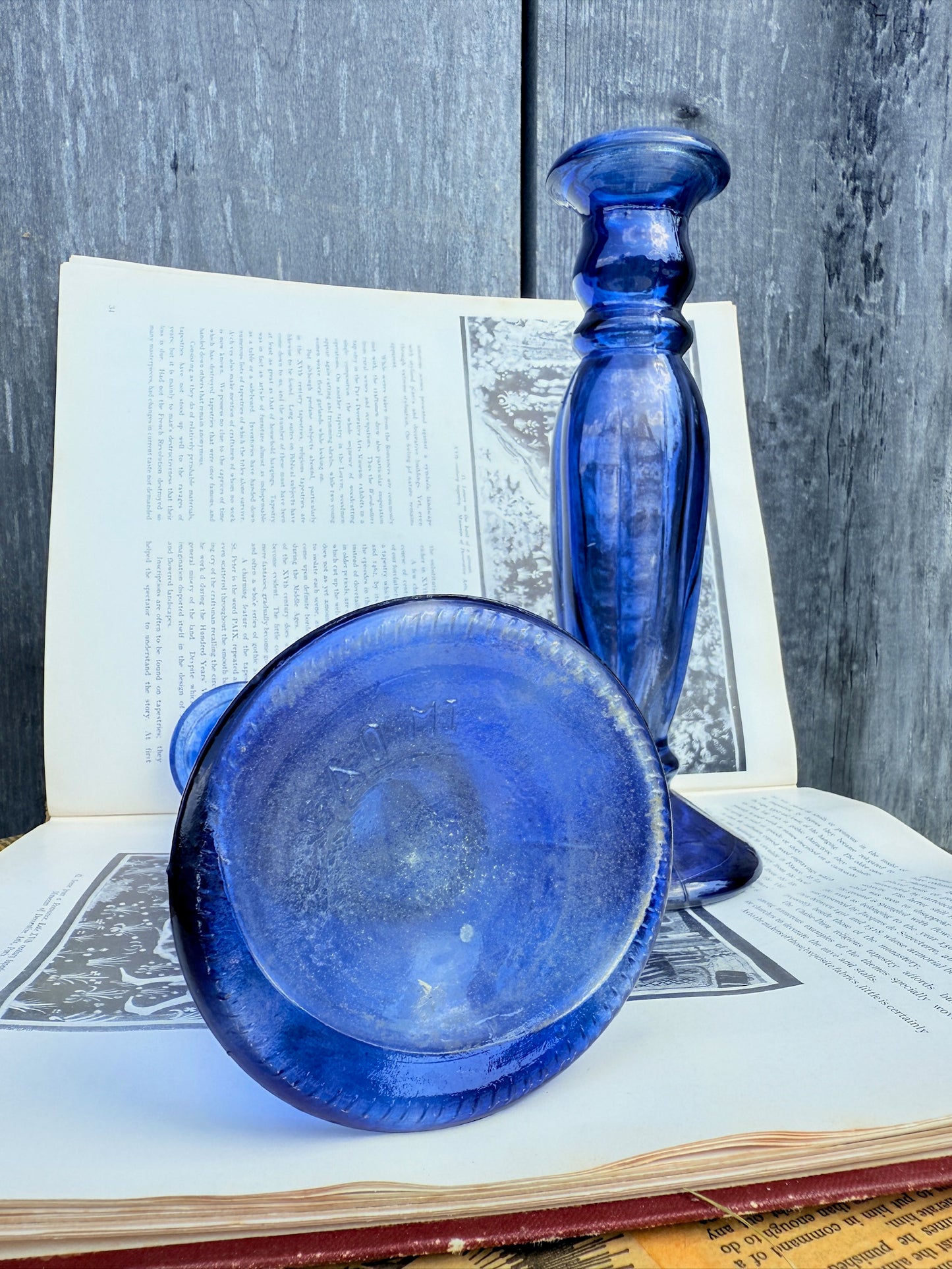 Vintage 1960s Cobalt Blue Blown Glass Candleholders | Set of 2