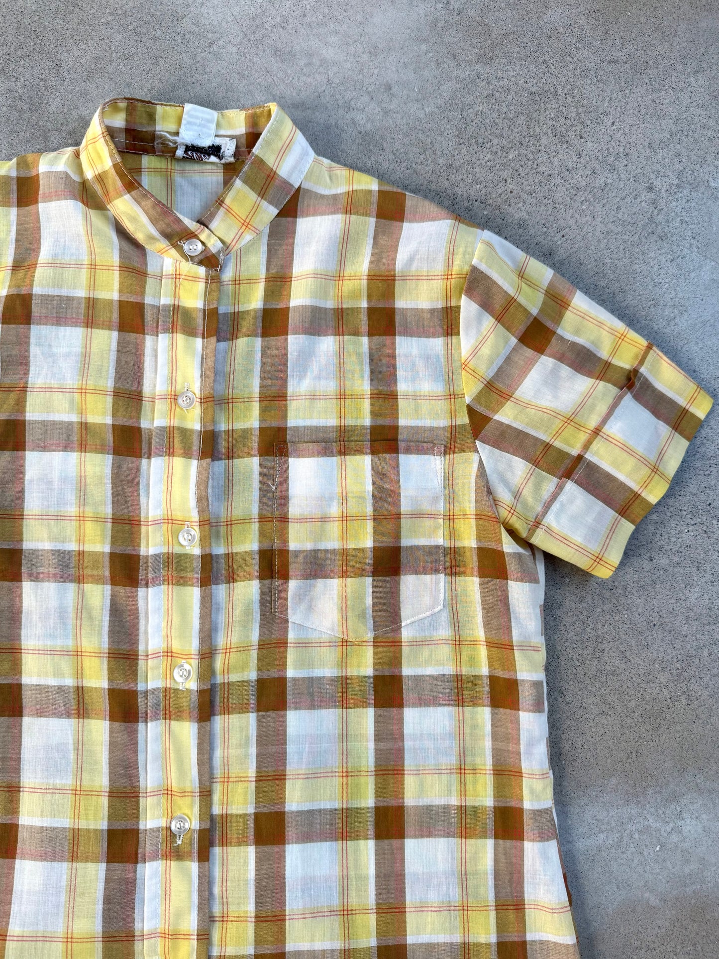 Vintage 1950s Felice Yellow Plaid Short Sleeve Blouse | S/M