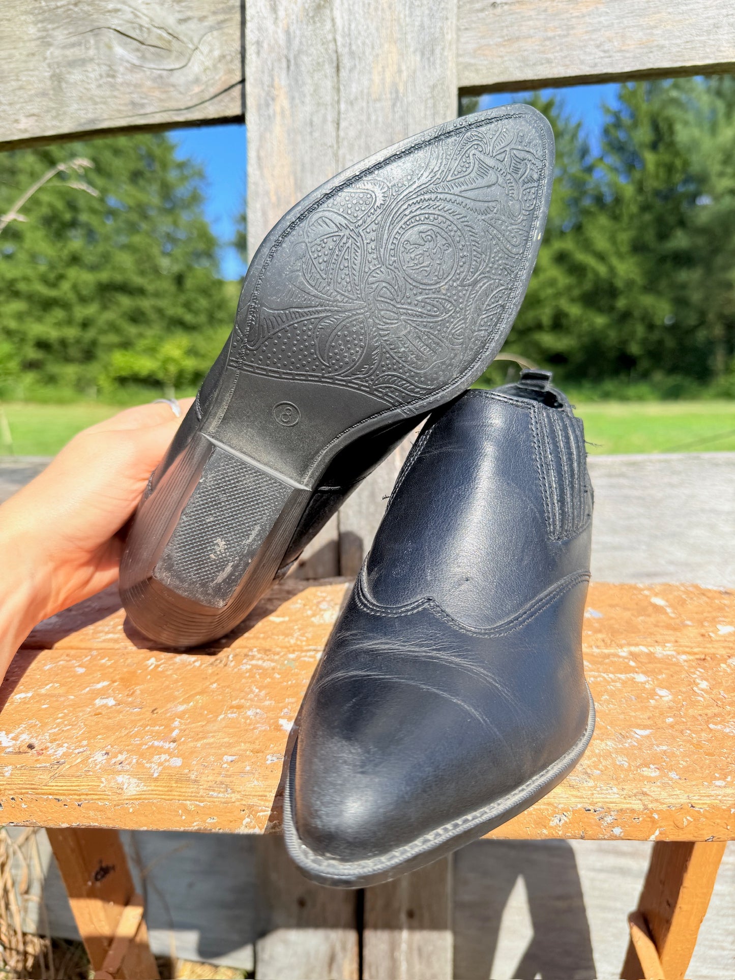Vintage 1980s Zodiac Black Leather Western Ankle Boots | Women’s 8