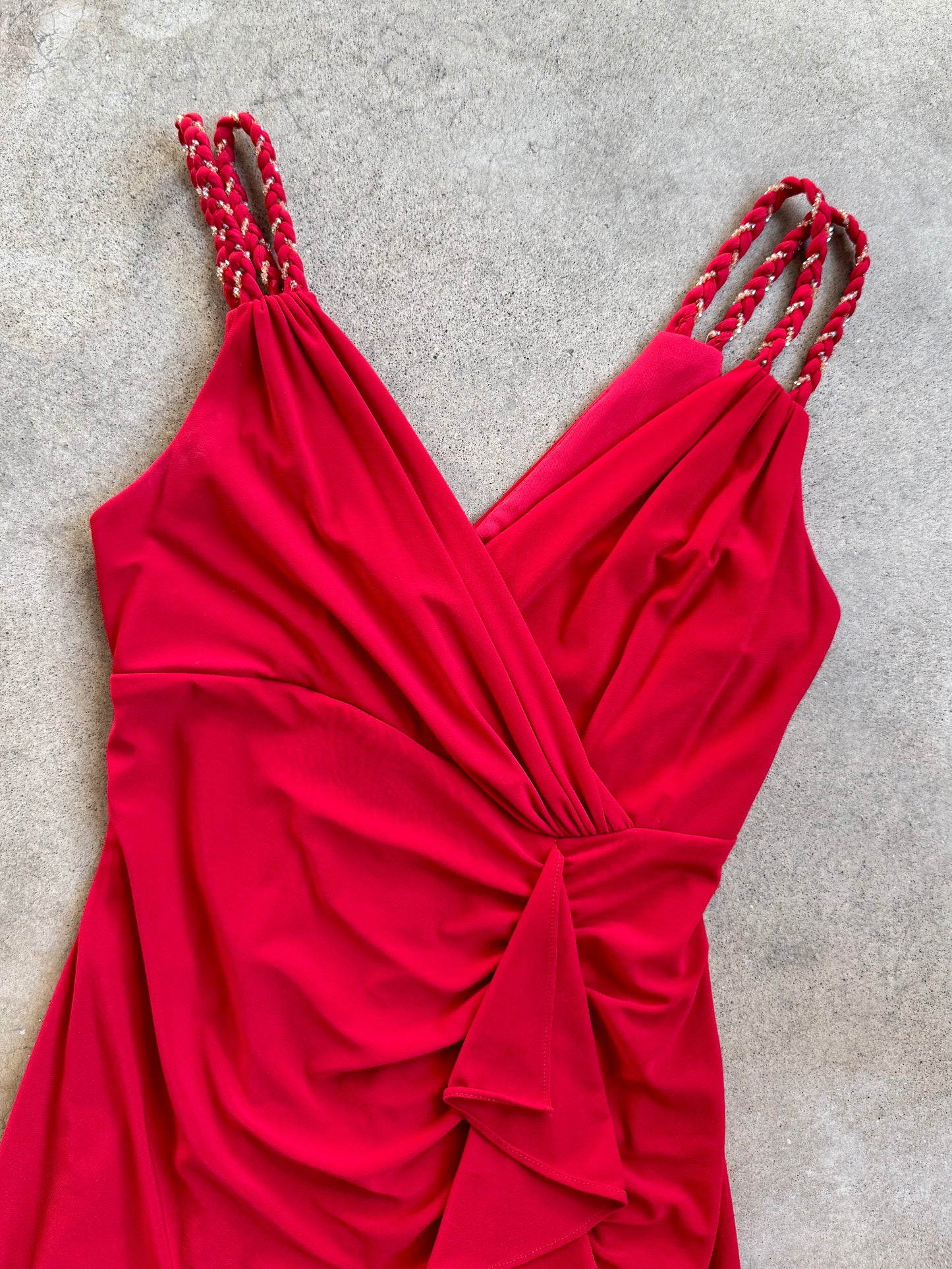 Vintage 1990s Cache Red Ruched Bodycon Formal Mini Dress | Small