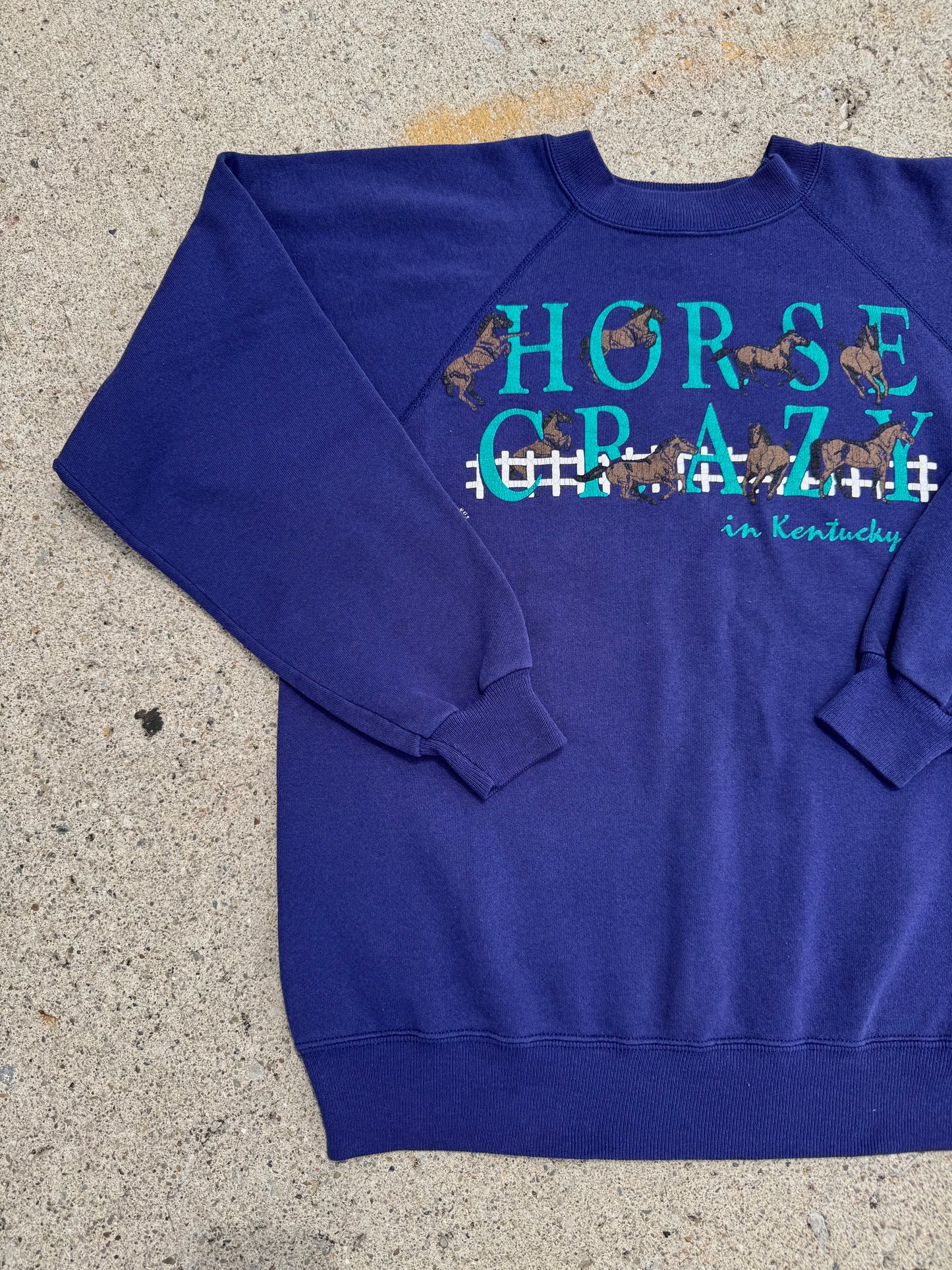 Vintage 1992 "Horse Crazy in Kentucky” Purple Raglan Sweatshirt | Large