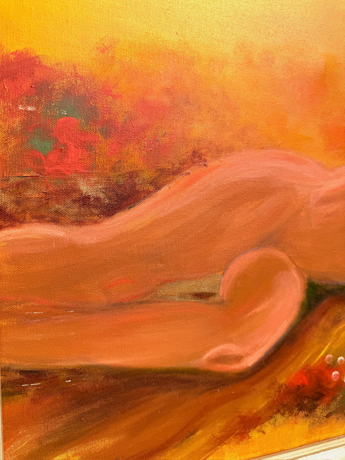 Vintage 1960s Framed "Lounging Lady" Nude Oil Painting