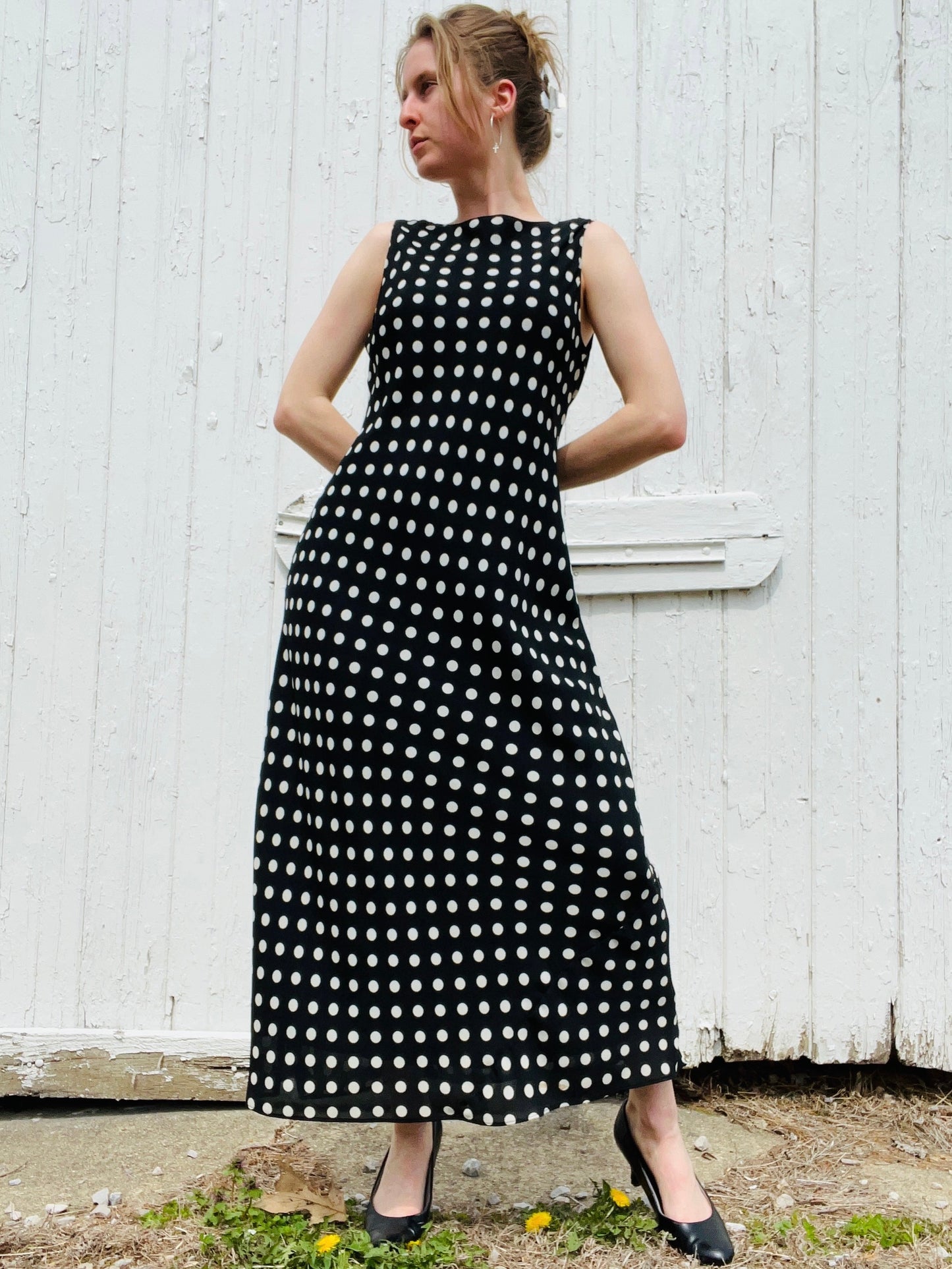 Vintage 1990s Ronni Nicole Polka Dot Maxi Dress | Medium