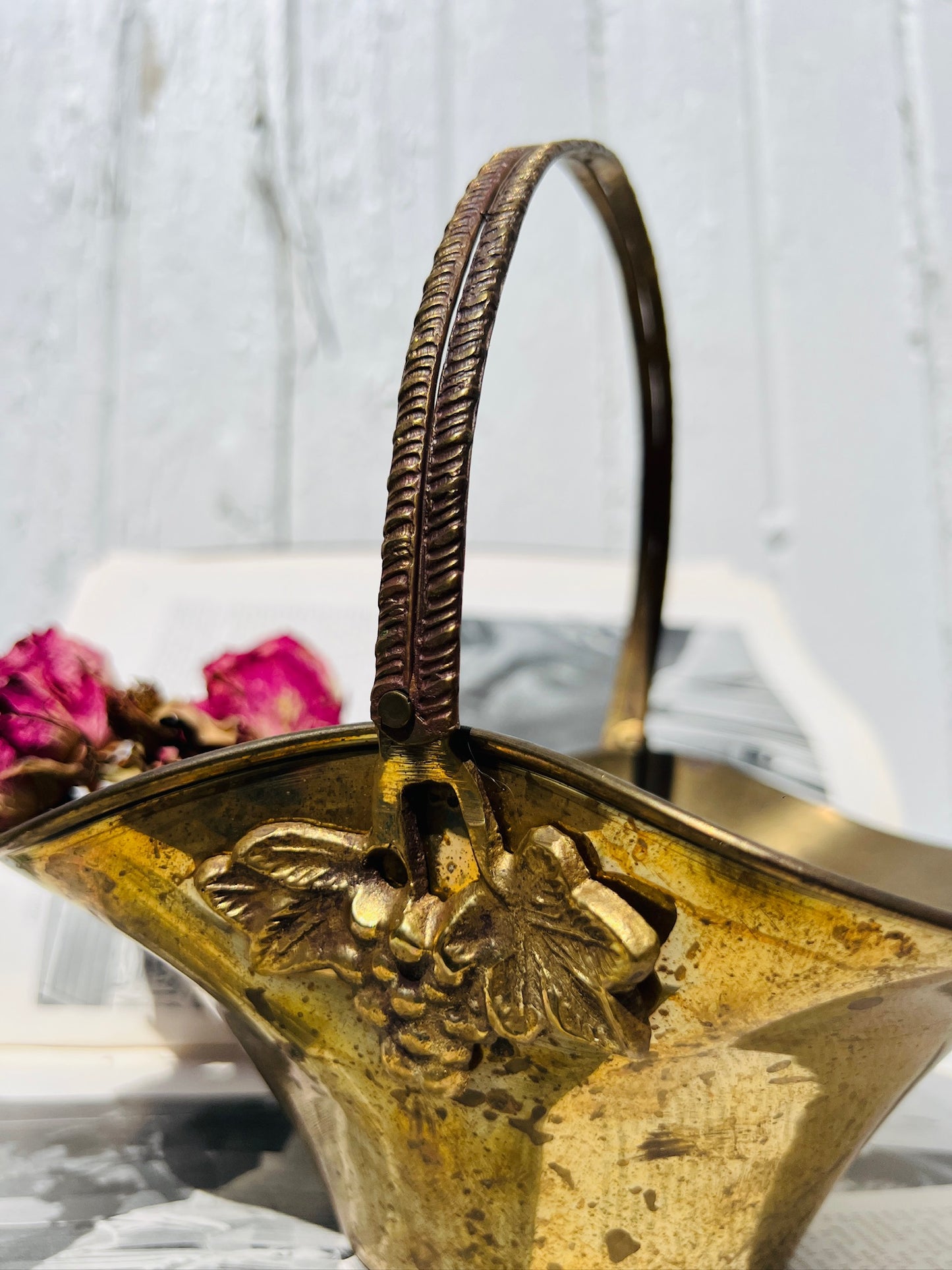 Vintage 1950s Solid Brass Flower Basket