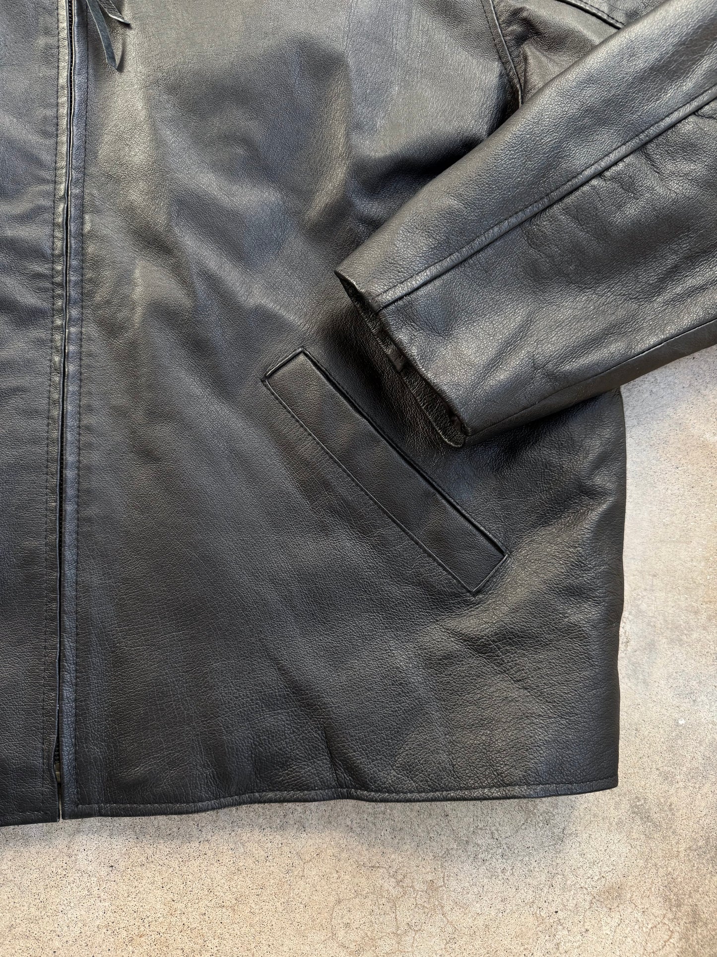 Vintage 1990s Burk’s Bay Tumbleweed Black Leather Zip-Up Jacket | XL