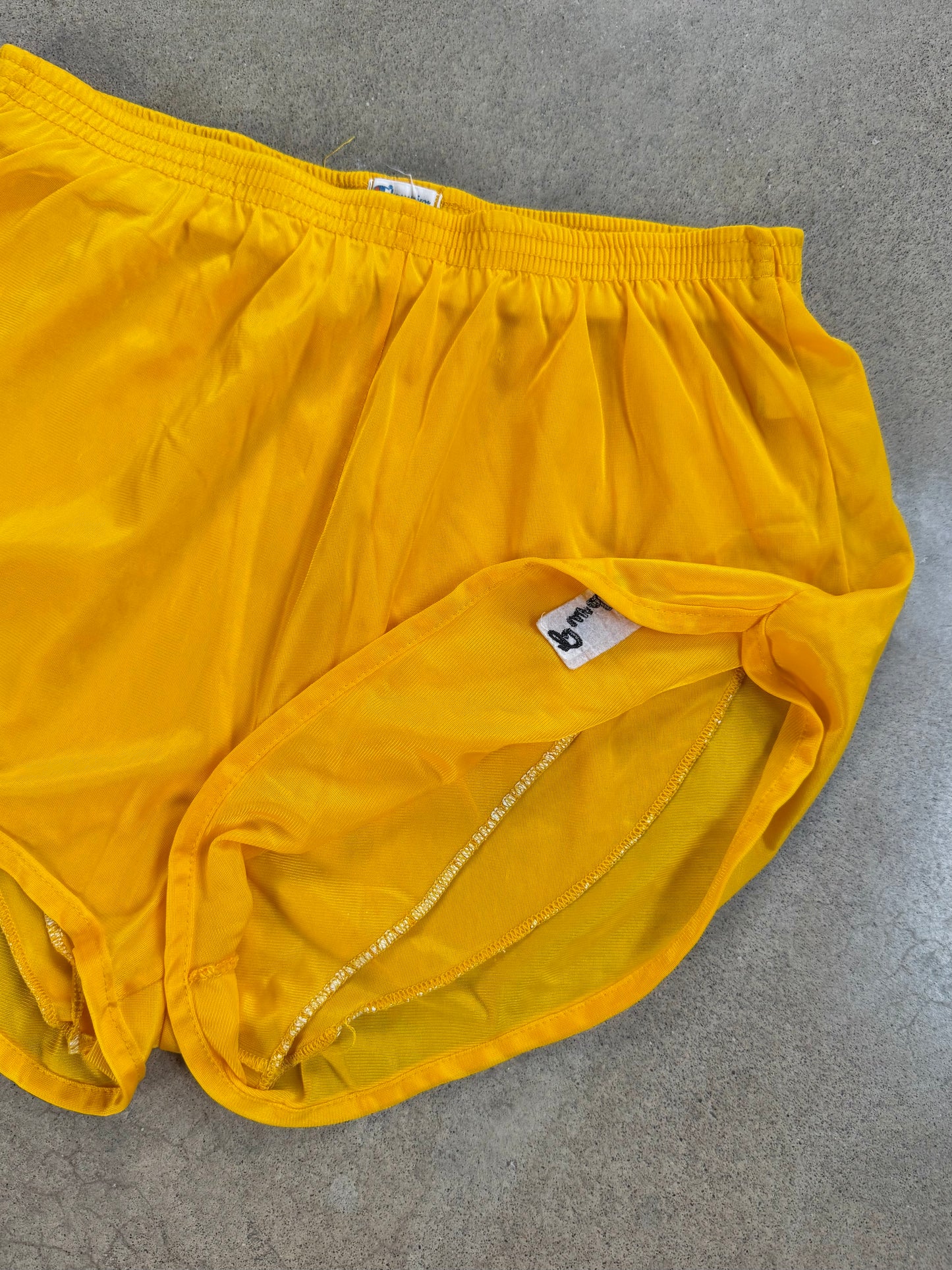 Vintage 1980s Champion Purdue University Yellow Nylon Gym Shorts | M/L