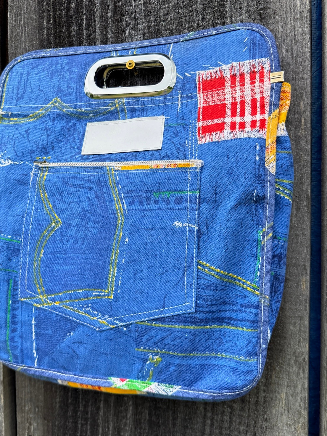 Vintage 1970s Printed Denim Top Handle Tote Bag