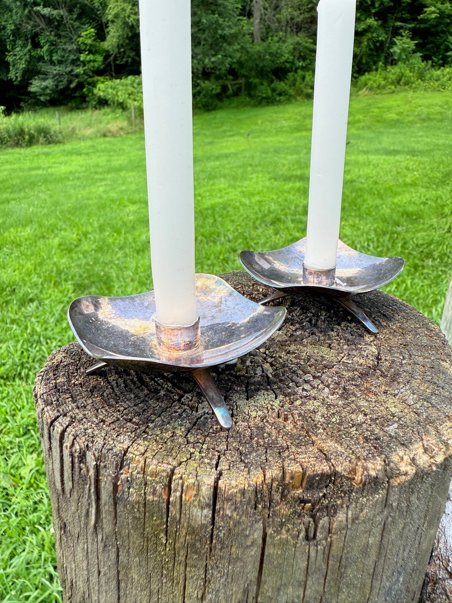 Vintage 1950s Danish Silver-Plated Small Candleholder Set