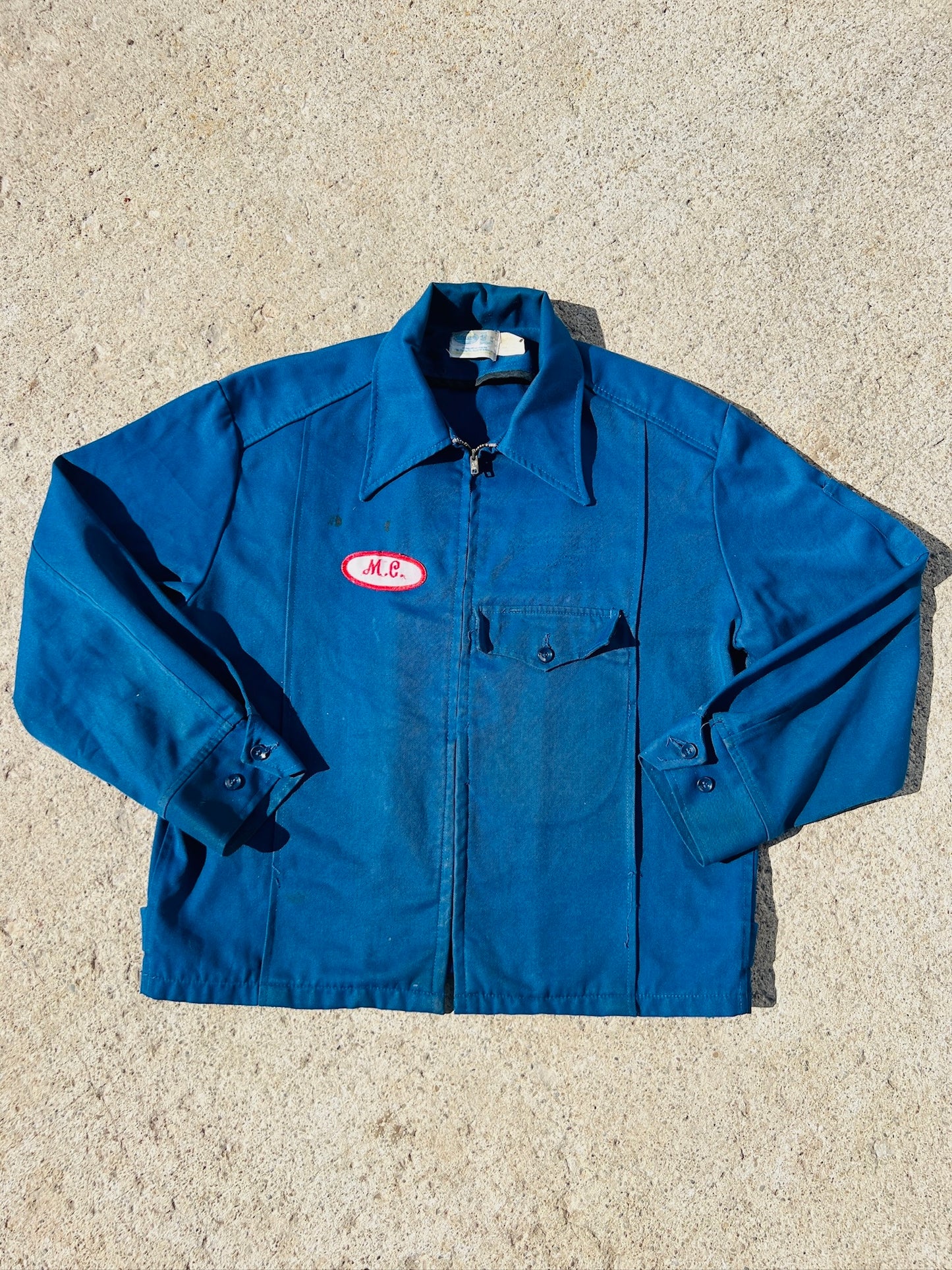 Vintage Riverside Distressed Canvas Zip-up Mechanic Jacket | Large