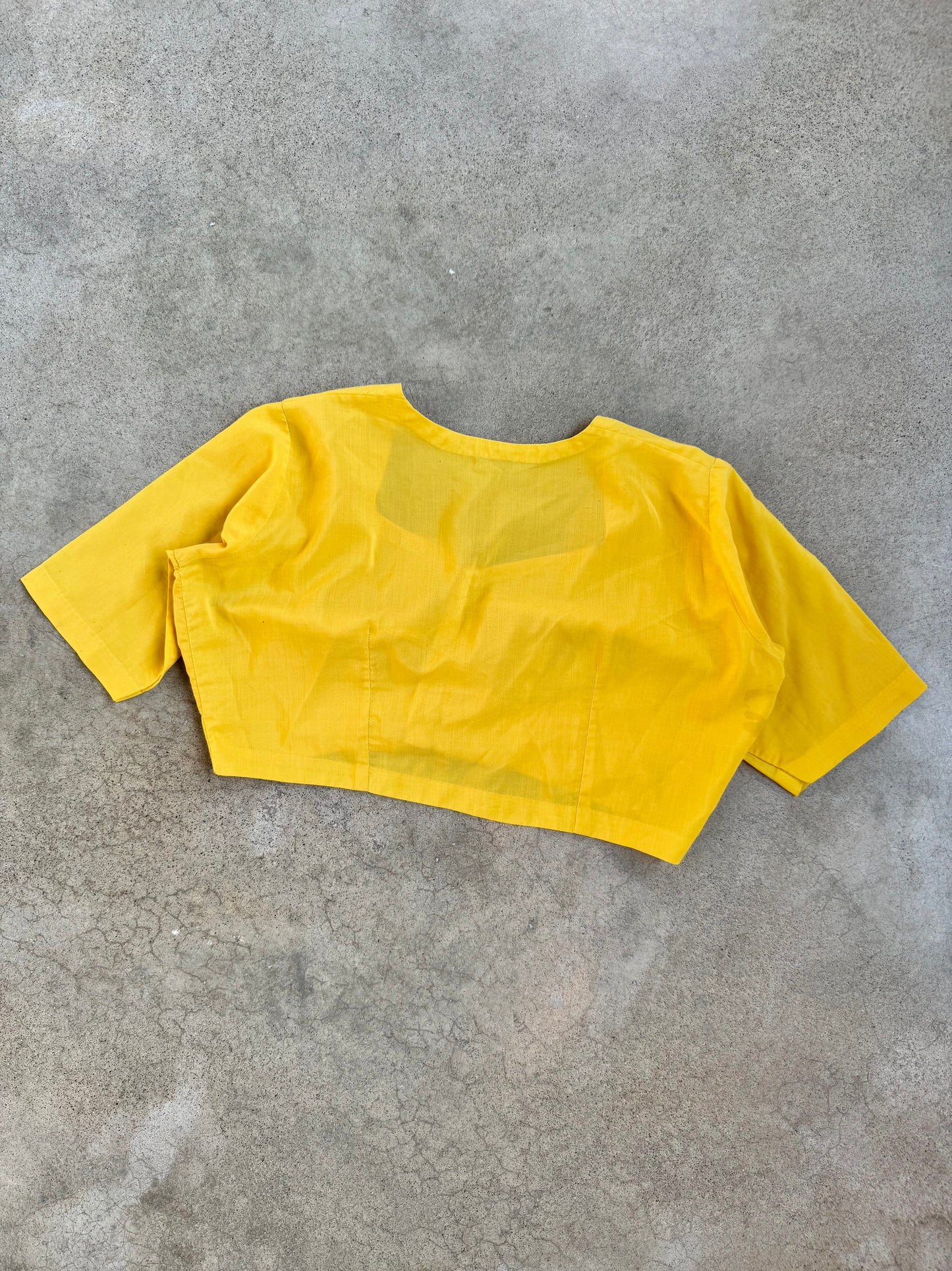 Vintage 1950s Handmade Yellow Sheer Darted Cropped Blouse | Medium