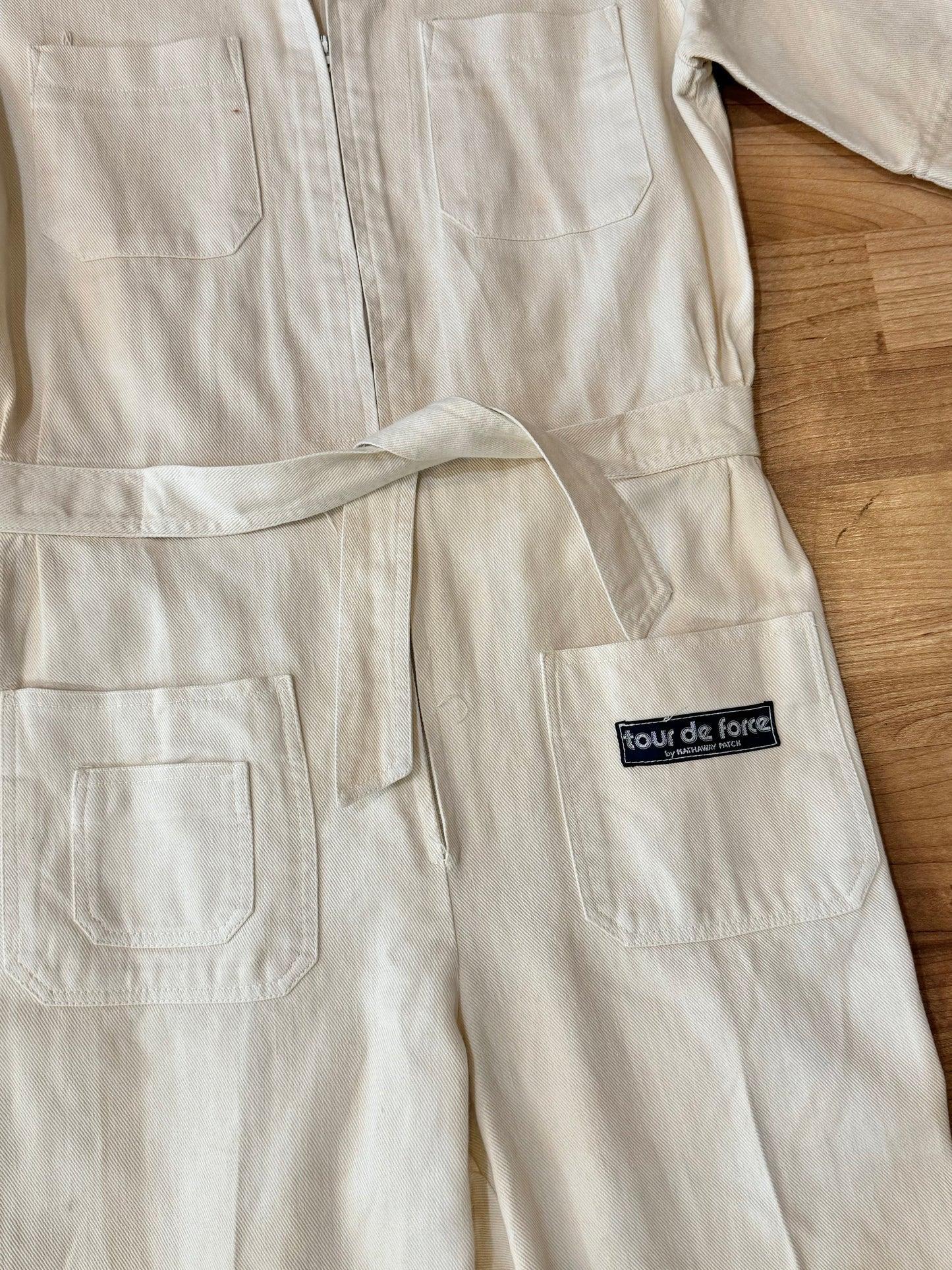 Vintage Tour De Force Ecru Denim Utility Jumpsuit | Medium