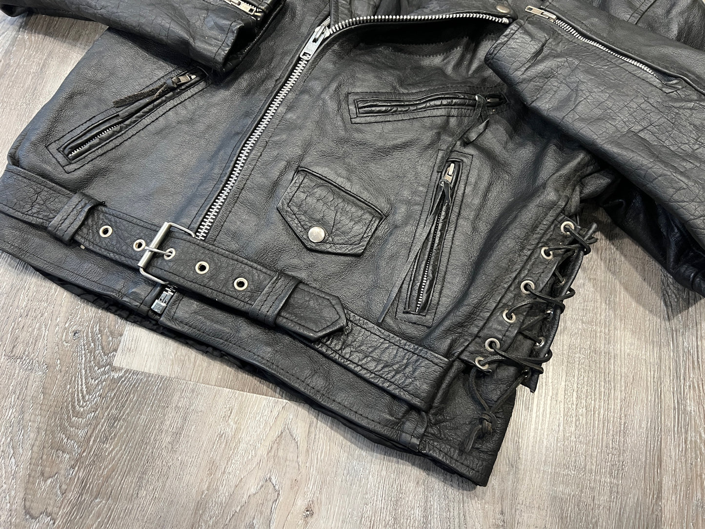 Vintage 1980s Shaf Black Leather Motorcycle Jacket | L/XL