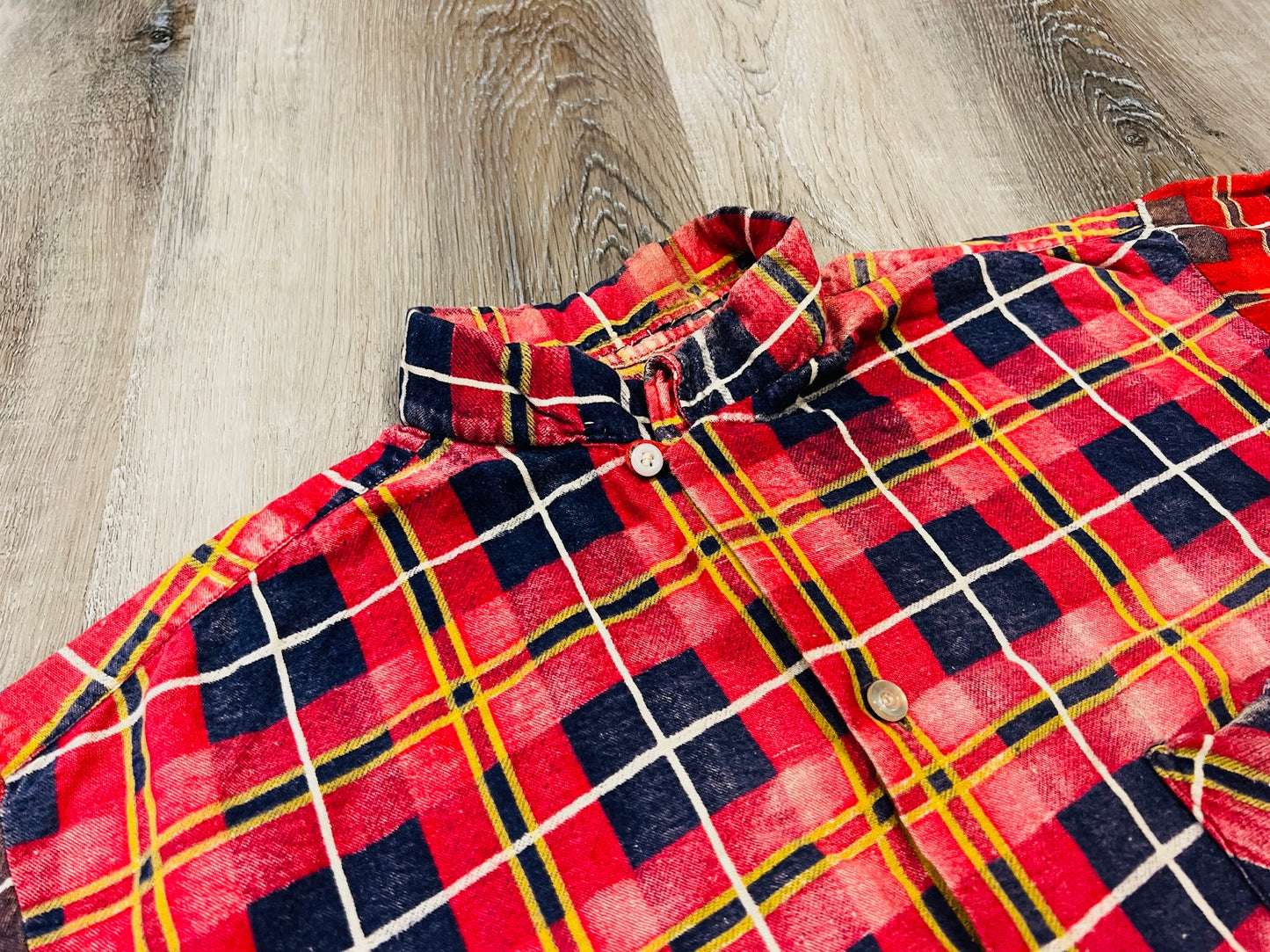 Vintage 1960s Distressed Red Plaid Button Down Shirt | Large