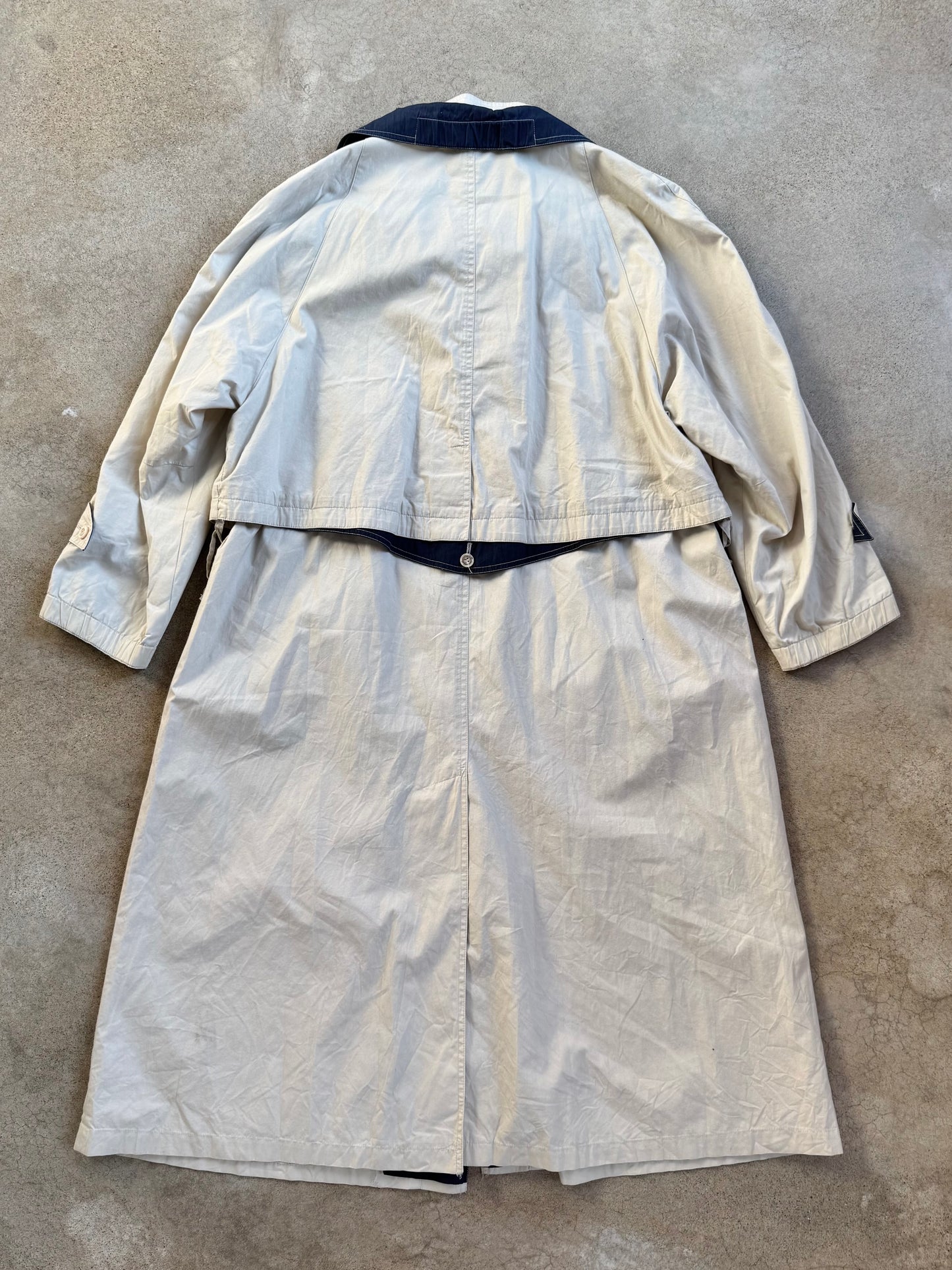 Vintage 1990s Maggie Lawrence Contrast Collar Cotton Trench Coat | Large