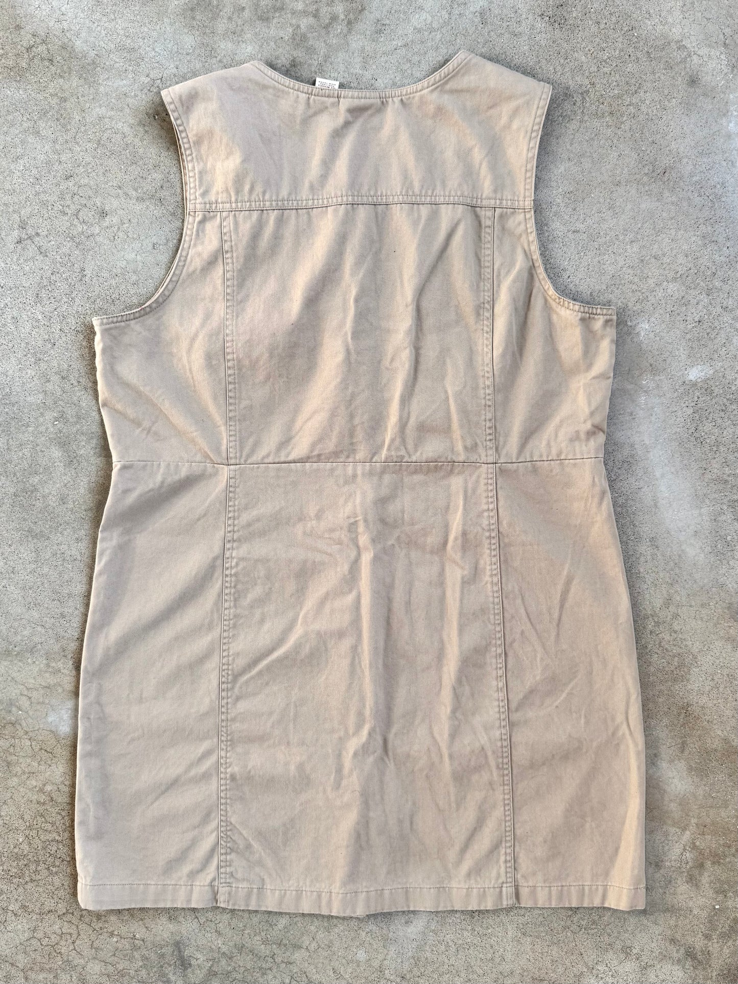 Vintage 1990s Crossroads Khaki Cotton Sleeveless Button-Front Dress | XL