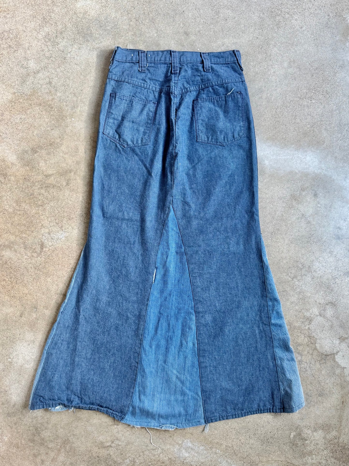 Vintage 1970s Reworked Navy Dungaree Denim Maxi Skirt | Waist 29”