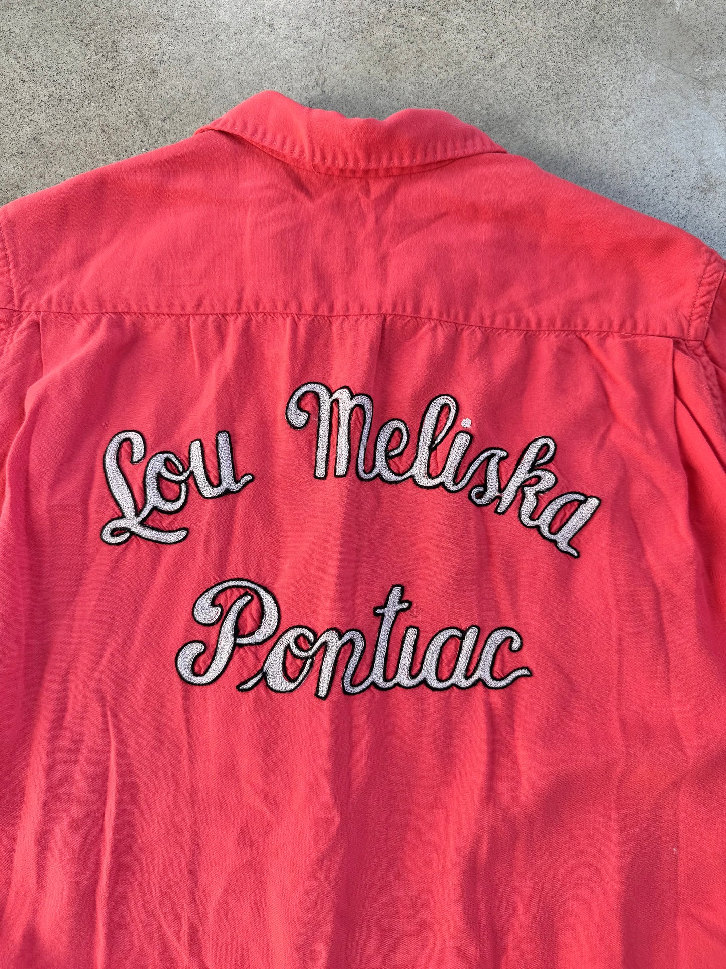 Vintage 1950s Marlboro Sportswear "Lou Meliska Pontiac" Chainstitch Embroidered Shirt | Large