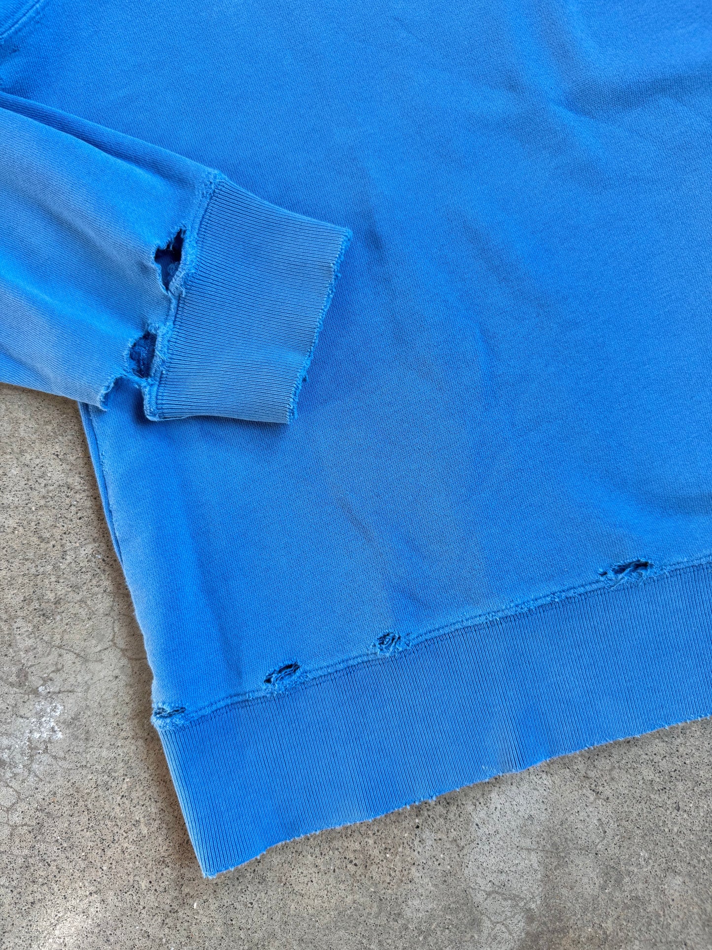 Vintage 1990s Polo Ralph Lauren Blue Distressed Crewneck Sweatshirt | Large