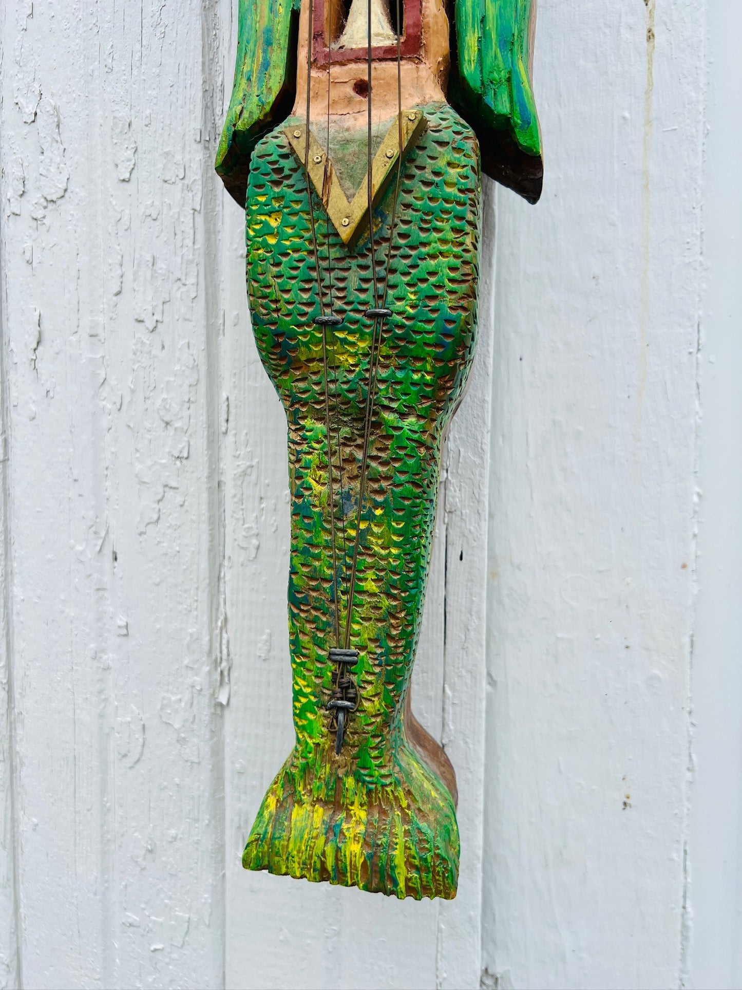 Handmade Mermaid Wood Carved Musical Instrument Folk Art