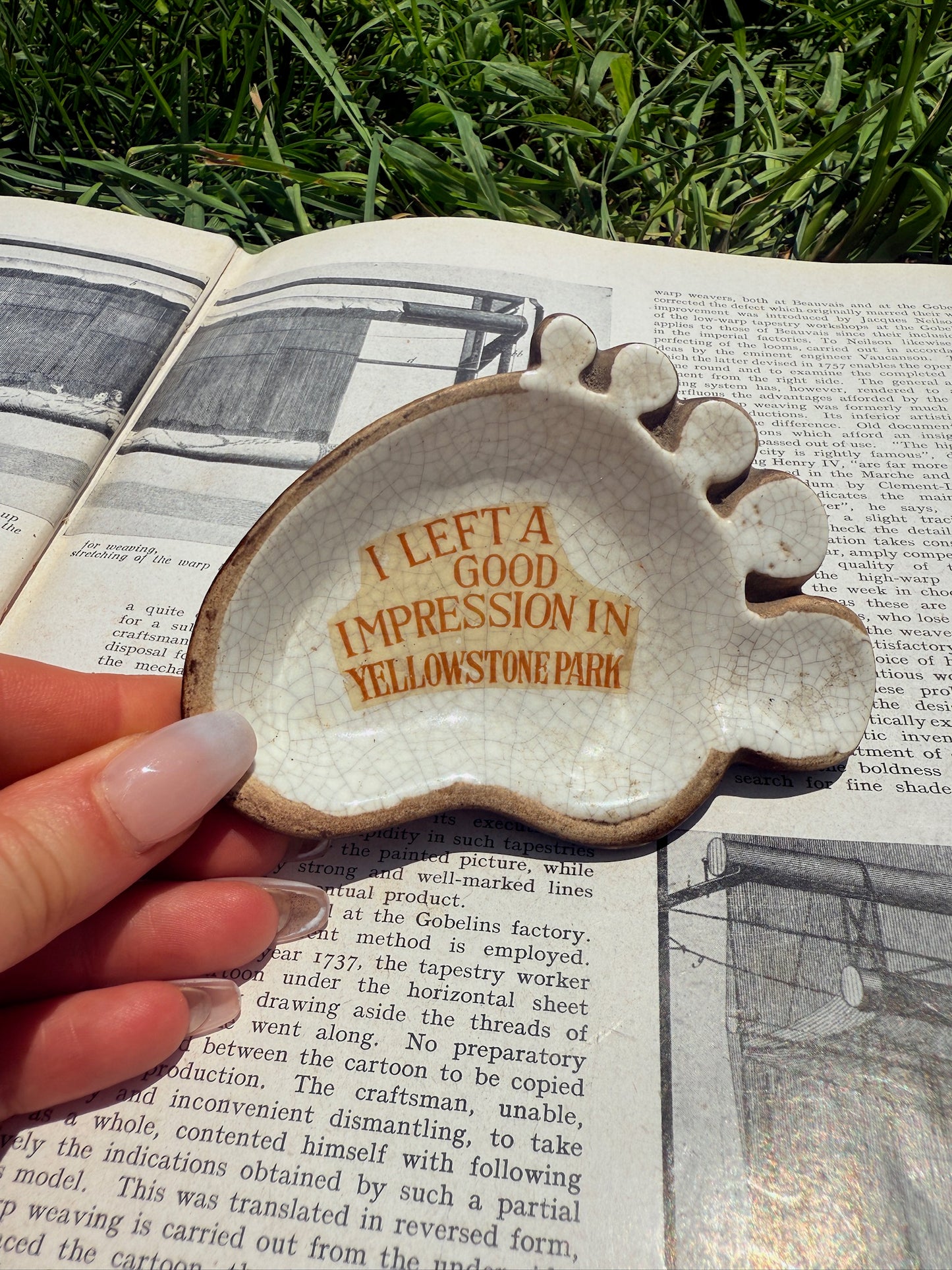 Vintage 1970s Yellowstone Park Ceramic Foot Souvenir Ashtray